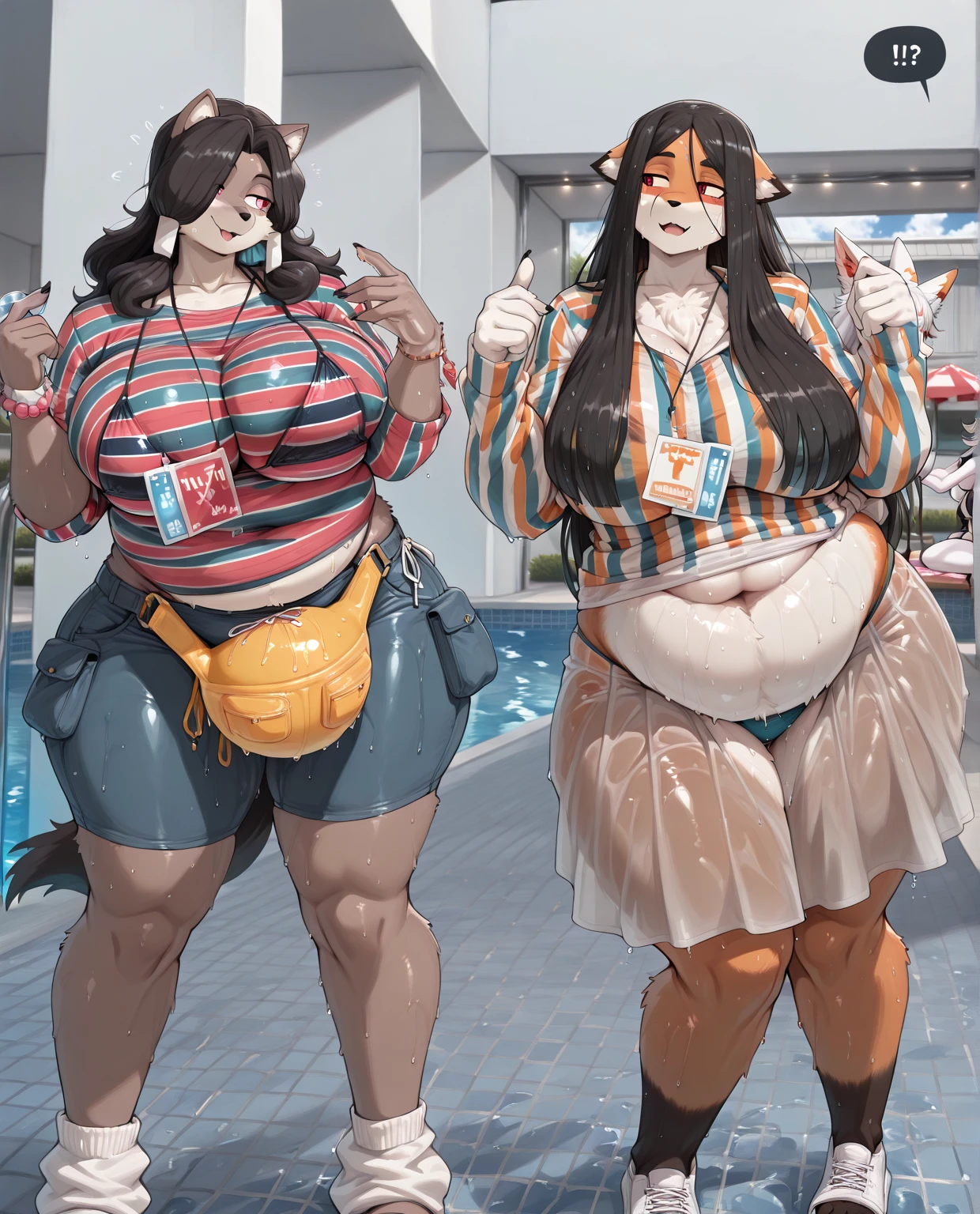 A young fox woman in a bikini found being force fed to obesity, massive bloated overstuffed belly, massive bulging fat heavy breasts, she’s embarrassed how fast she got so fat, she’s strangely enjoying her fatter body,