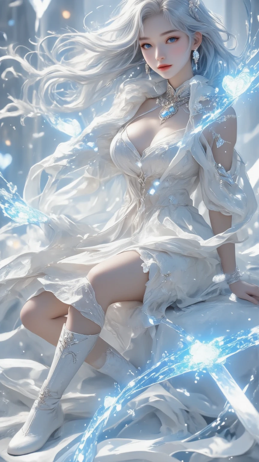 masterpiece, a beautiful woman, oil paintings, a beautiful dress, fantasy, light blue hair,