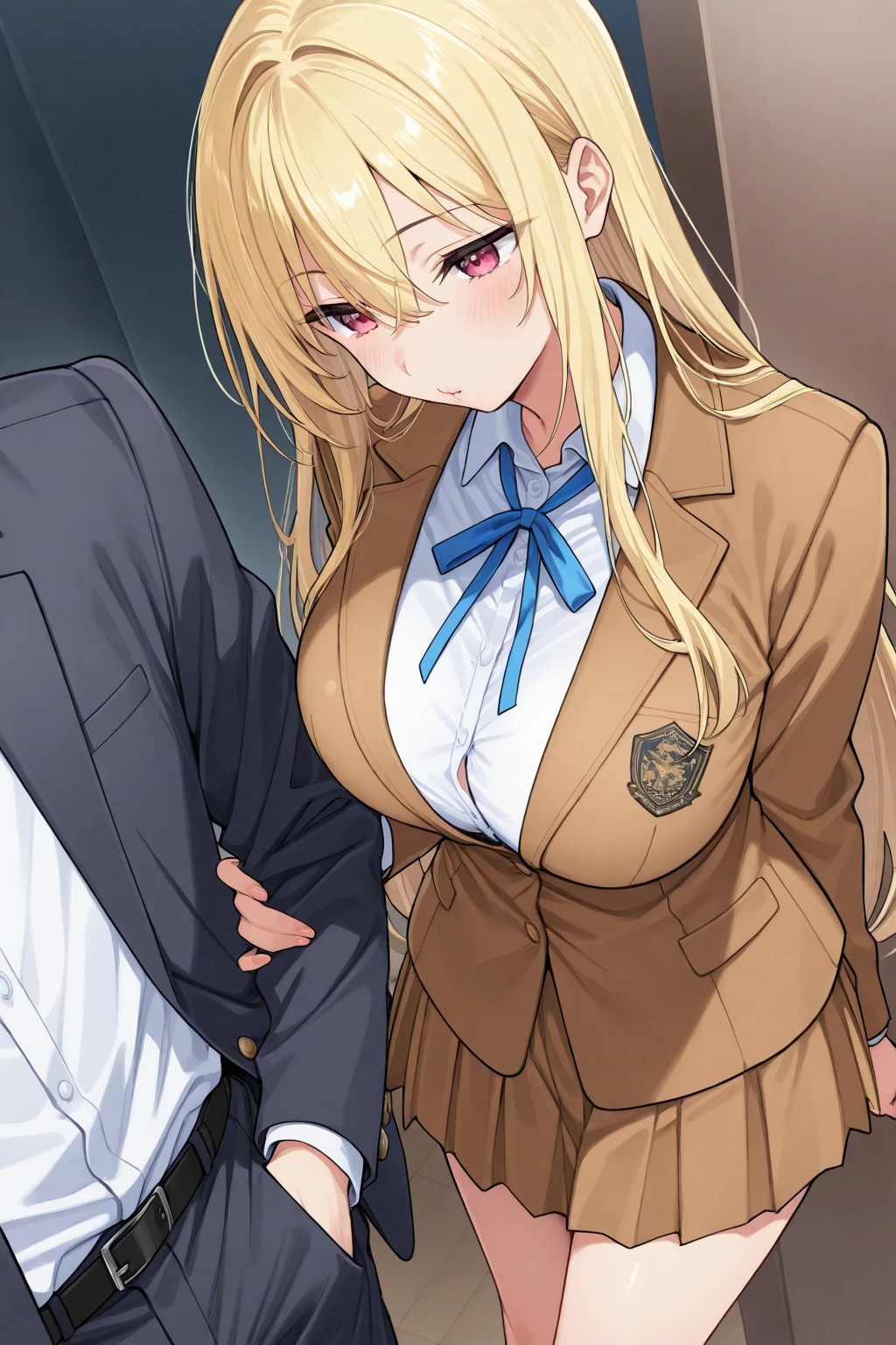skMode, Mode, Long Hair, bangs, Blonde, hair ornaments, (Red eyes:1.3), Side Lock, Hair Clip, Mole, (parted bangs:1.5), compensate, Mole under mouth, eye shadow,
break shirt, Long sleeve, ribbon, , Jacket, White shirt, black ribbon, neck ribbon, button, grey Jacket,
break indoors, classroom,
break looking at viewer, (Cowboy Shot:1.5), smile,
break (masterpiece:1.2), Highest quality, High resolution, unity 8k wallpaper, (figure:0.8), (Beautiful attention to detail:1.6), Highly detailed face, Perfect lighting, Highly detailed CG, (Perfect hands, Perfect Anatomy),,handjob, penis, blush,