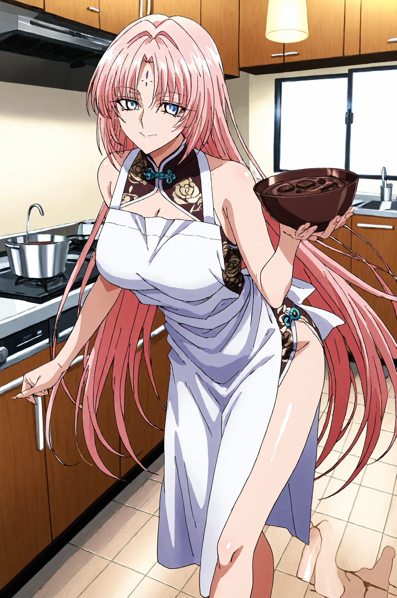 anime_still, masterpiece, best quality, sexy, 1girl, Gasai Yuno, 25 year old, (large breasts:1.5), nipples, solo, nude, as Gasai Yuno Sits in her kill room she stays blankly act a painting of her lover, she is wearing a black choker and black thigh highs and behind her there is a small table with a blood stained knife and a black face mask as well as a apron made of human skin, ((kill room)), ((blood)), ((psycho)),evil smile,dark and for Bodine atmosphere, she is hunting you, uncensored, gasai_yuno,laughing,blush