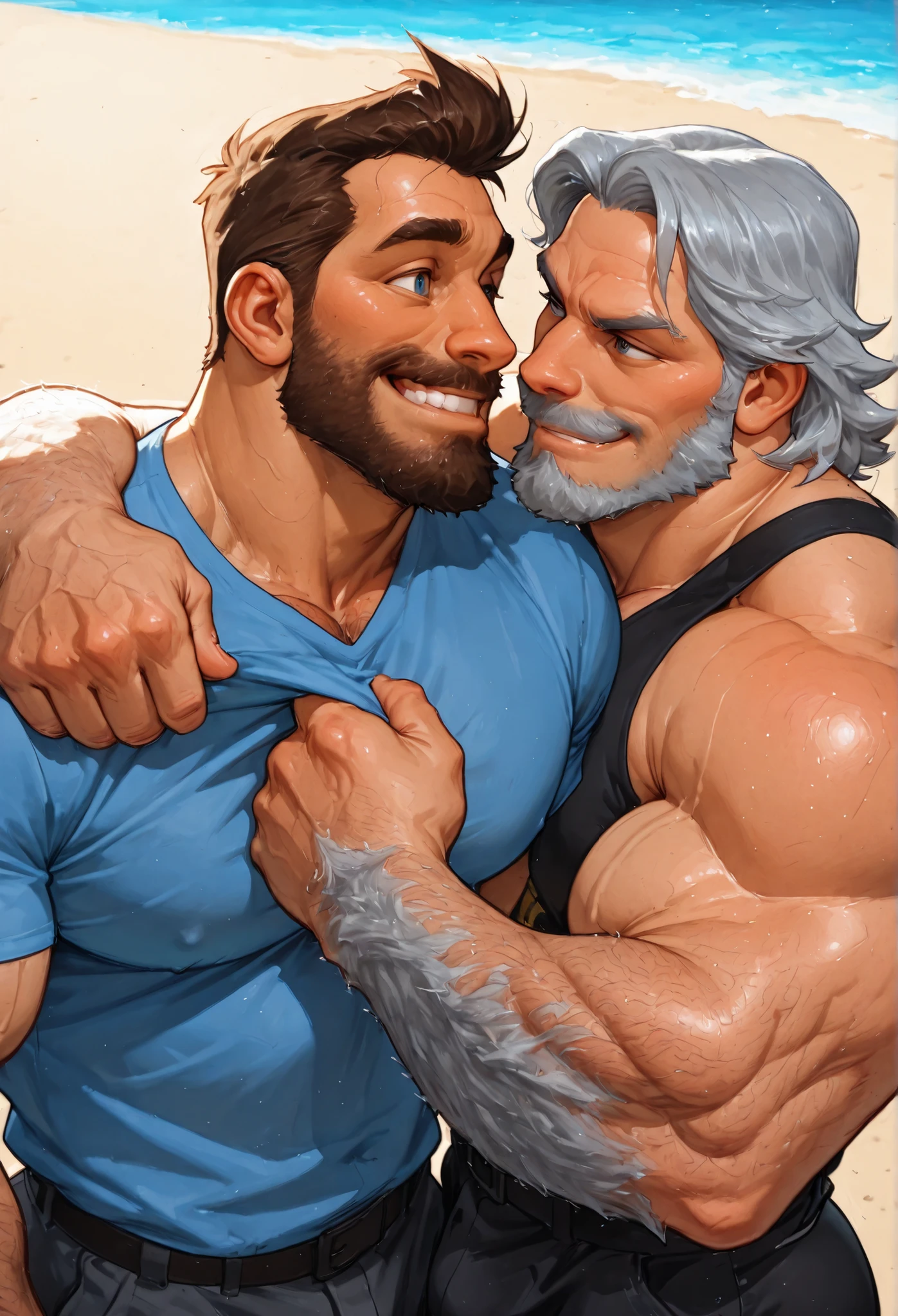 Two men kissing, mouth to mouth, short beard, outdoor Bathhouse, snowy background Raised sexy, nakedness, nice round butt, highly detailed