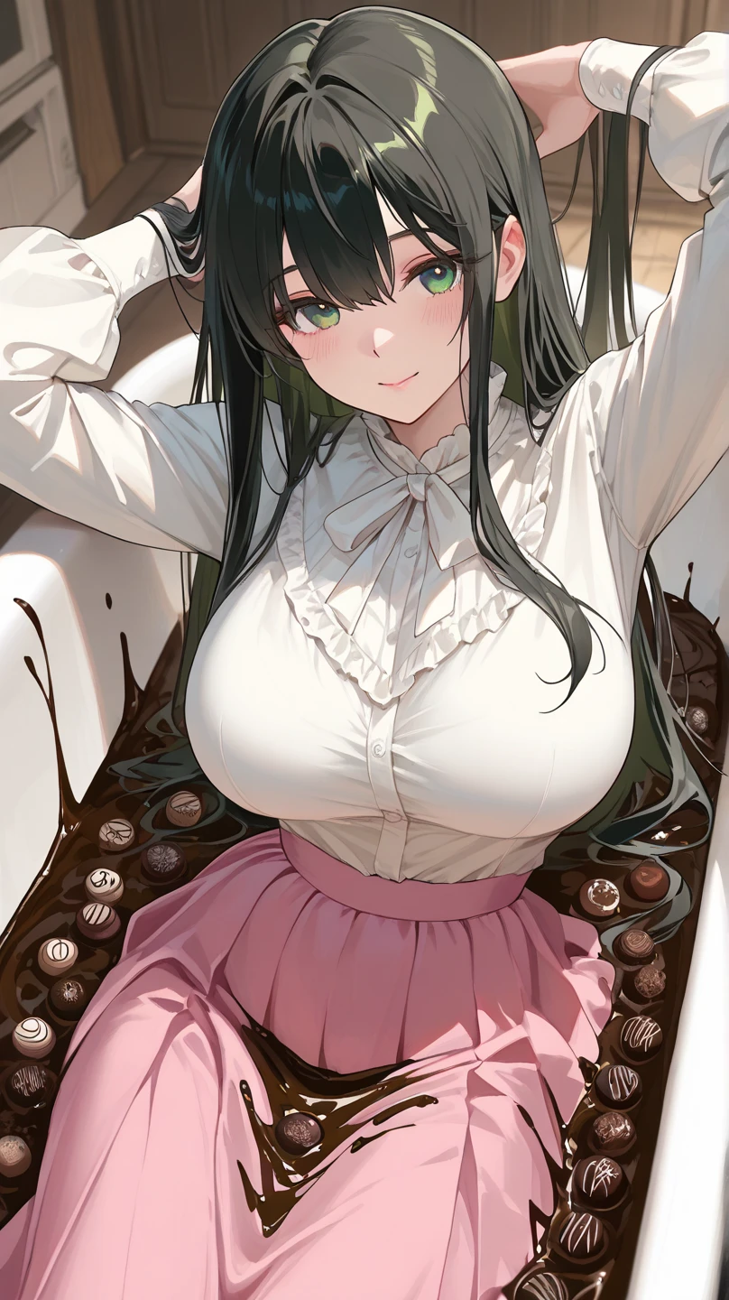 masterpiece,1girl, <lora:kincoraStyleLora66MB_8DimUNETOnlyFORNAI:0.4>, closed mouth, <lora:TheaV1-000004:0.4>, black hair:1.1,horns, <lora:kashino-000008:0.9>,on back,blush,closed eyes, <lora:GirlFeastV1:1.1>,food_on_body,sushi,fruit,bottle, flower,kitchen, bowl,bread,food,
