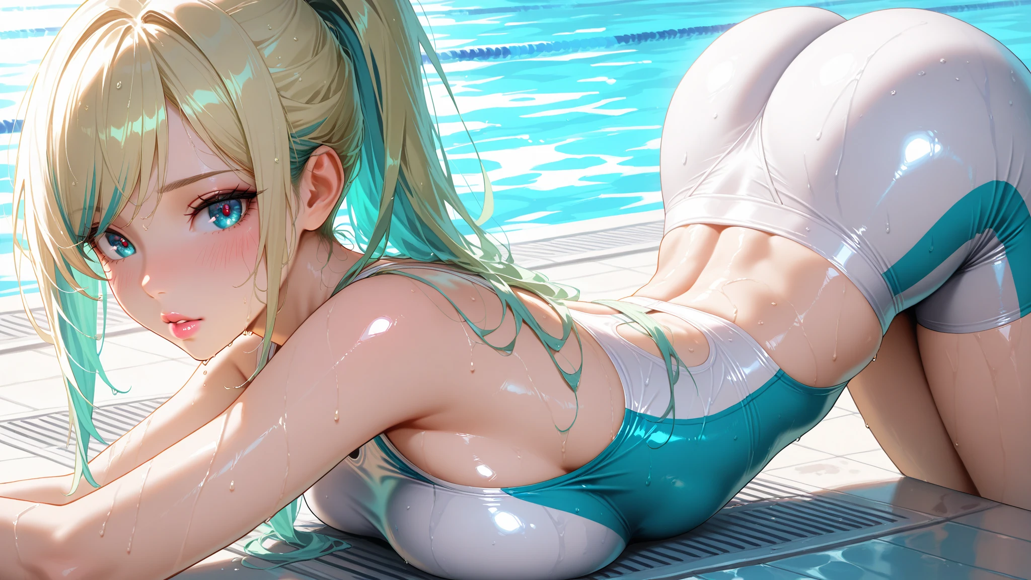 ultra high resolution,Super detailed,swimsuit,Two-dimensional beautiful girl,pink exposed,Sexy,General weakness,trembling,Breathing heavily,Sweating,