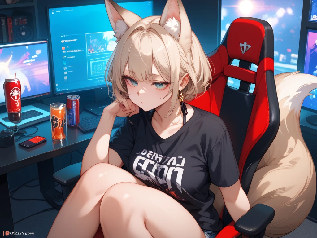 (junkotvv, pelo negro, flequillo, ((orejas de gato)), ojos rojos), in the foreground a villager is using a gaming computadora inside a peasant house,campesinos vistiendo ropa renacentista,Estilo Dur3r,(gaming computadora monitor, teclado (computadora), cables, juegos rgb),caballos,castillo en la distancia,(orejas de gato)