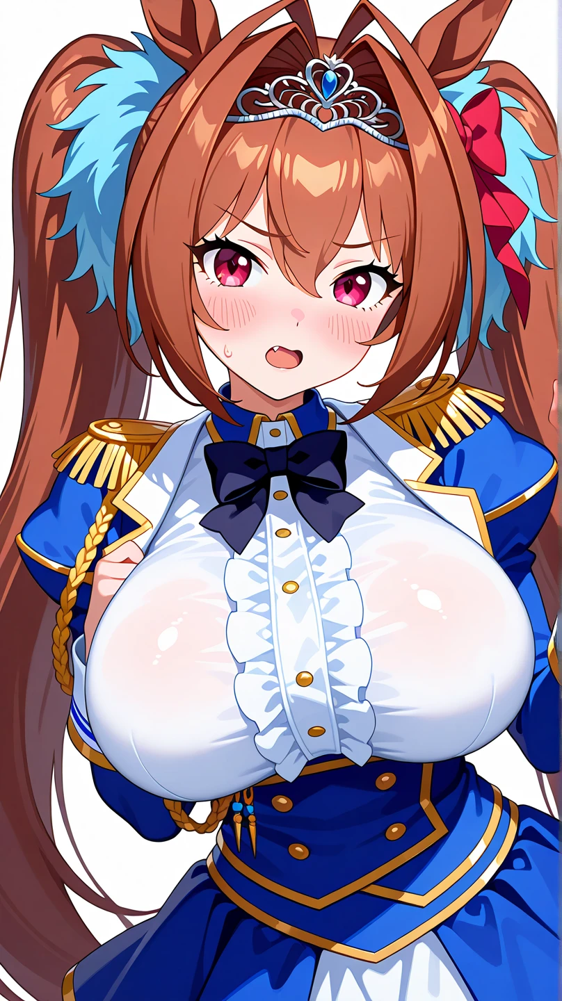 ultra-detailed,
master piece,best quality,high resolution,
beautiful eyes,detailed eyes,detailed face,
beautiful detailed eyes,symmetrical clear eyes,
1girl,Daiwa Scarlet\(umamusume\), horse ears, long hair, twintails, tiara, horse tail, very long hair, brown hair, garter straps,large breasts, red eyes, bowtie, bangs, puffy sleeves, center frills, hair between eyes, hair bow, (huge breasts:1.2),wide hips,nsfw,(Armpit:1.8),(Plump:1.4),(Too thick thighs:1.1),Big Ass,Sweat,ArmpitSweat,赤らんだArmpit,(脂ぎったArmpit:1.5),(艶のあるArmpit:1.3),(肉厚なArmpit:1.3),(focus on armpit:1.9),bodycon,Microdress,