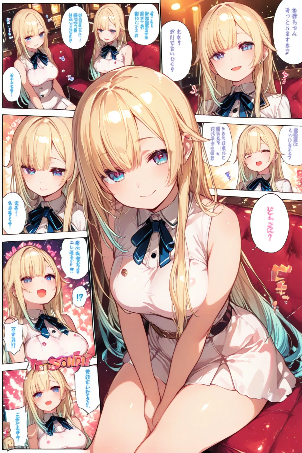 nsfw,((One man and one woman,Having sex)),((gangbang,3boys)),Showing off her nipples,masterpiece, best quality, highres, hmaw1, long hair, hat, black dress, long sleeve, black sleeves, white bloomers, cowboy shot,Open Mouth Smile, Simple Background