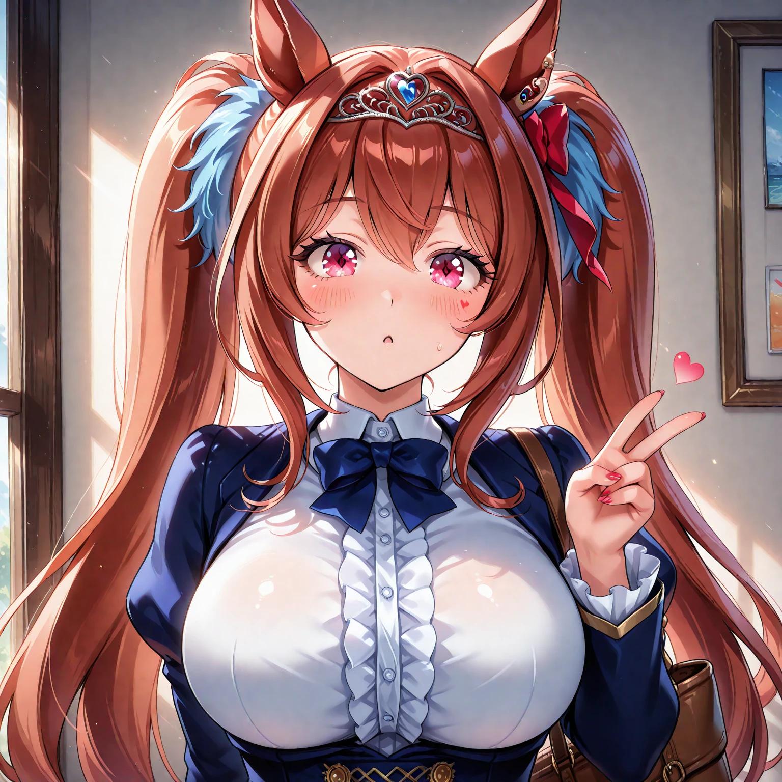 masterpiece, Best Quality,top-quality,{{{Daiwa Scarlet \Umamusume}}},{{{Twin-tailed}}},very long twintails,horse ear,Brown hair,tiarra,{{{Tiara on the head}}},red blush,Red eyes,Glaring at viewers,A very reluctant look,Crying,Abundant tears,Open your mouth tremendously,{{{fullnude}}},Amazing big,Beautiful nipples,女の子1人,1boys,Deep Throat,{{{Deep Throat}}},Suck the penis deeply ,{{{Suck the penis deeply}}},Face Focus,