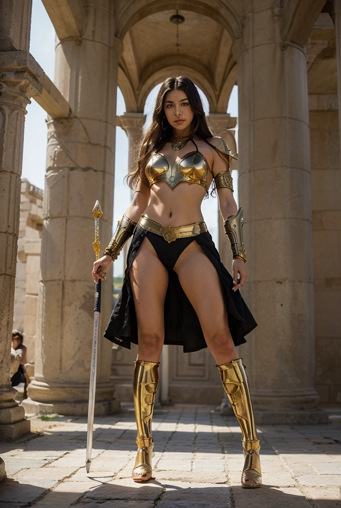(masterpiece, photorealistic:1.4, extremely intricate:1.3), (photon mapping, radiosity, physically based rendering, ultra resolution, hyper-realistic, photorealistic:1.4, hyper-realistic, 8K), portrait of a muscular girl, ((red velvet cape cloak, chrome perfectchainmail armor:1.0, ([flat chest:medium breasts:0.6]))), metal reflections, openlegs, openlegs, outdoors, intense sunlight, far away castle, professional photograph of a stunning woman, (short undercut dark shaved hair, dynamic pose), sharp focus, dramatic, award winning, cinematic lighting, (film grain, bokeh, interaction, sunrise)
