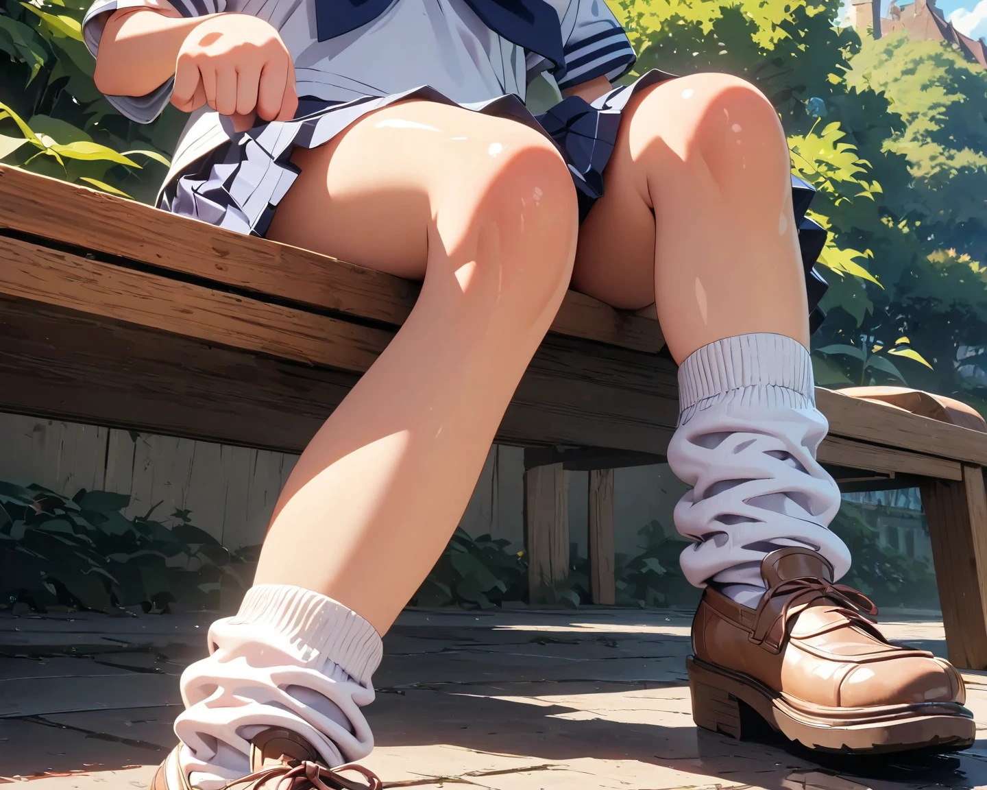 (((alone))),(((1 Girl))), beautiful, figure, Highly detailed skin, masterpiece, Highest quality, Highly detailed face, Vibrant colors, Depth of written boundary, Cinema Lighting,, One girl, alone, Brown eyes, Brown Hair, hair ornaments,short hair,Green Check Skirt,blush, White shirt, Yellow sweater vest,masterpiece Highest quality 高解像度、Anna Tanaka , Sit with your knees bent、eight-headed body、Beautiful feet 、On campus、As if looking up from below、Embarrassing,Browsing Caution,White panties,Camel Toe