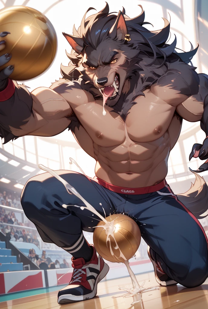 (highest quality:1.1), (masterpiece:1.1), anime, (ultra detailed:1.9), angle from bottom
, Black Wolf, great physique,Strong arms, manly, bodybuilder, (Fine veins:1.9)
, (Excessive sweating:1.7), (Sweat all over the body:1.7), (shirtless:1.8)
, (Transforming from a human to a werewolf:1.9)
, (ultra detailed black dick:1.9), erection
, (Excessive ejaculation:1.9), (Ejaculation scattered all over the place:1.9)
, (Black anus:1.1)
, Fine grain, (ultra detailed eyes:1.4), black sclera, purple pupil
, black tongue, Saliva, Salivaが滴る
, (rugby uniform:1.3)
, From null-ghost, (Dark classroom at night:1.5), dark night, (Being seen by many people:1.5), (Being touched by a human student:1.1)