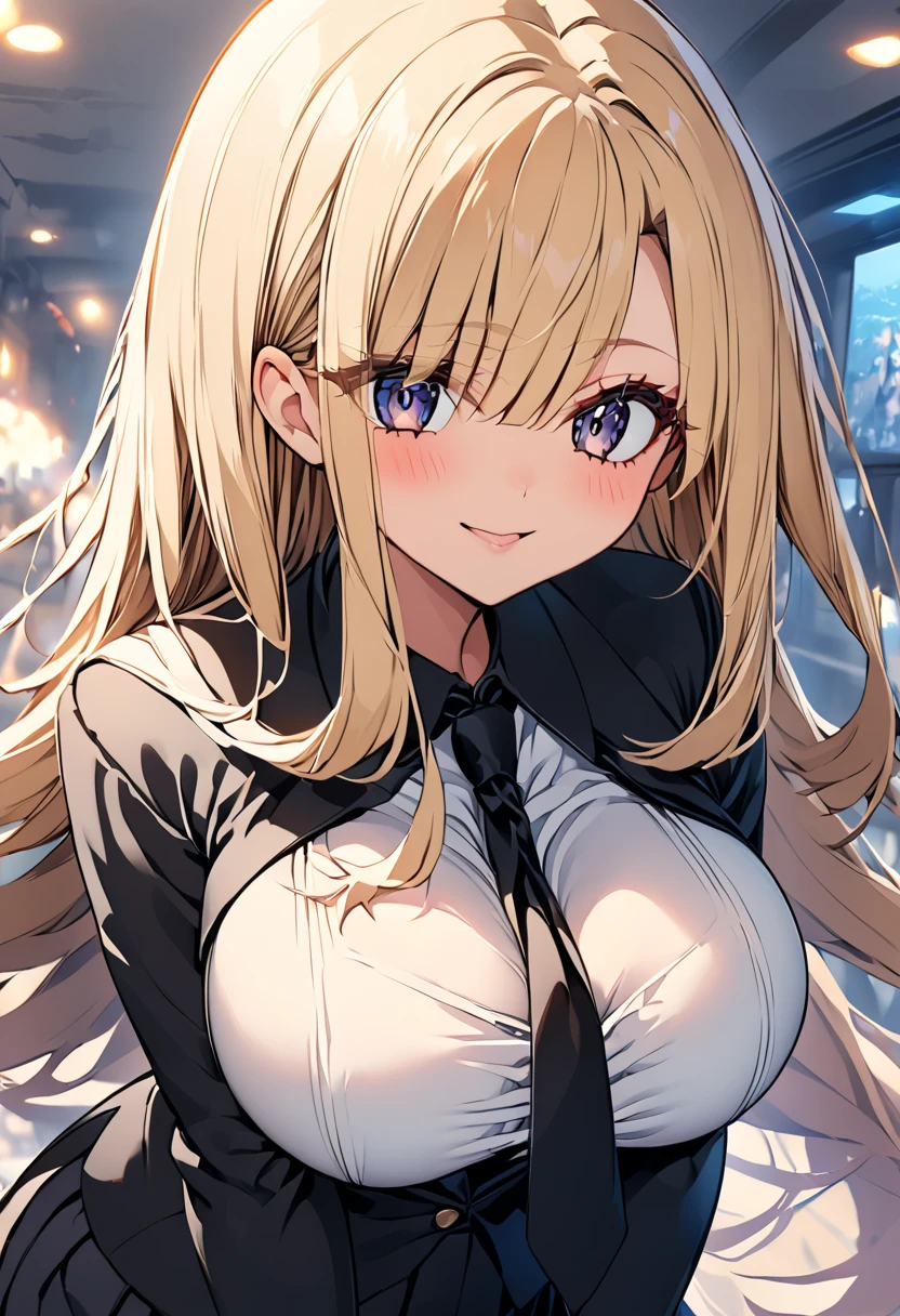 Highest quality, Soft Light, Ultra-high resolution,young woman, alone, sexy, (An inviting smile), (Pale yellow eyes), Beautiful face in every detail,(High resolution detail of human skin texture), (Red curly medium length hair), Black hoodie,Black spats,Lean forward and look at the viewer,（Sweat:1.3）