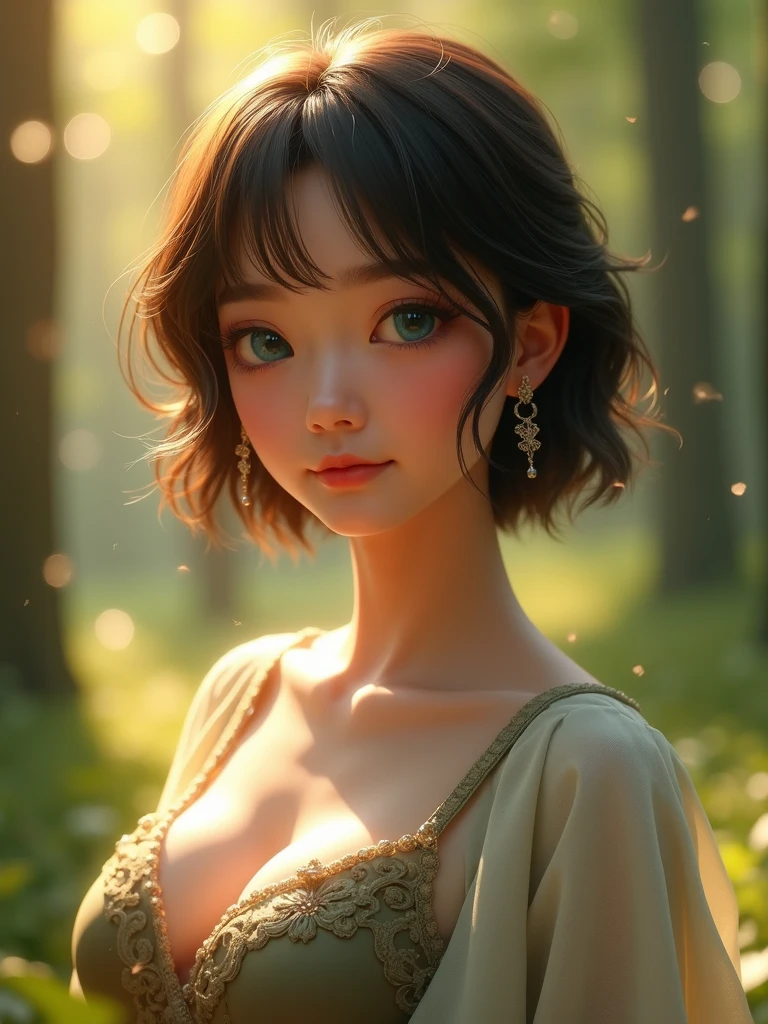 masterpiece: 1.2, highest quality, 16k, highres, ultra-realistic, photo realistic: 1.37, beautiful detailed: 1.2, cute girl, standing with dynamic posing, in campus lawn, full of flowers, a lot of butterflies, modern sauvage bob hair, beautiful and delicate (hair, face, eyebrows, long eyelash, eyes, pupils, lips), sparkling eyes, shining rosy lips,
