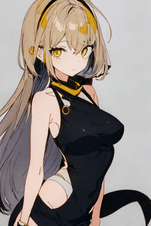 One Woman、(Monochrome、Line art、Bold line)、Blonde Hair、long hair、Hair between the eyes、Braid、Blue Eyes、Completely ?????、Big Breasts、Huge breasts、((pubic hair))、Upper Body、Front view、△ Mouth、Are standing、Simple Background、