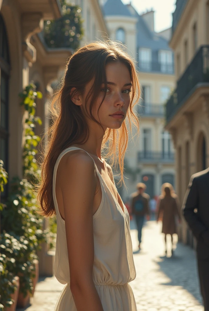 Long Hair Paris cityscape Upper Body Holding a bouquet outsider French cute Plain dress Profile view
Ear is visible Stylish atmosphere Close-up of face Not wearing accessories Antique atmosphere
Looking up and to the side