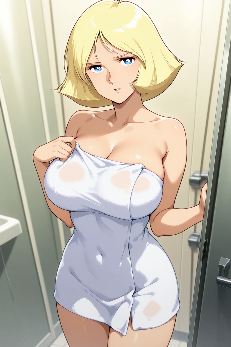 (Looking at Viewer:1.1),(Hyuuga miki,Final Romance, Long hair, Blonde hair,((Brown skin)),purple hair band,purple eyes),large breasts,(black bikini:1.5), Pool, Opening Mouth,,(Mass sweat:1.2),(sexy:1.4),(erotic:1.5),(embarrassing、troubled face、blush:1.3),(nipple、topless:1.5),(lactation:1.5)