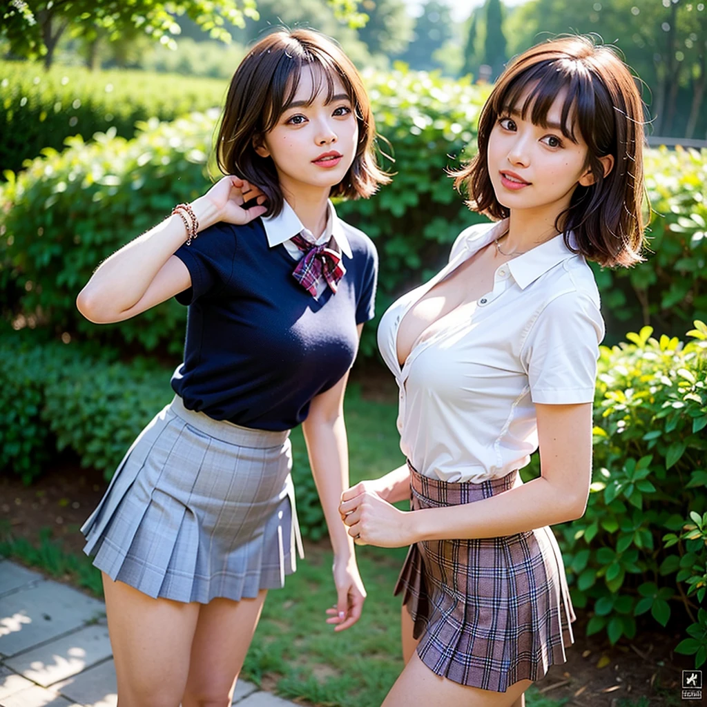 masterpiece, Highest quality, figure, Very detailed, The finer details, High resolution, 8k,wallpaper, Perfect dynamic composition,(Detailed high quality, Realistic depiction of eyes:1.3),(A tight-fitting waitress uniform with buttons on the collar and chest), Seraphim, Short Bob Hair, The background is an empty changing room, Deep in the field, Black hair color, Big Natural Color Lip, (Perfect figure), (smile)、Harajuku Style, Adorable expression、Expressions of happiness、Amazingly cute、Cute type、Beautiful feet, Idol Sculpture、Big Breasts