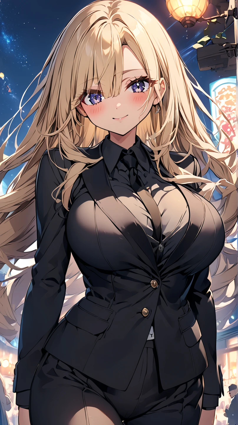 (masterpiece, best quality), (absurdres absolutely resolution), (8k), (detailed beautiful face and eyes), (detailed illustration), (super fine illustration), (professional lighting), nice hands, perfect hands,
a person in business suit with tight skirt on with hair pulled back, 1girl, breasts, solo, pantyhose, cleavage, blonde hair, ring, jewelry, long hair, underwear, black nails, bra, nail polish, formal