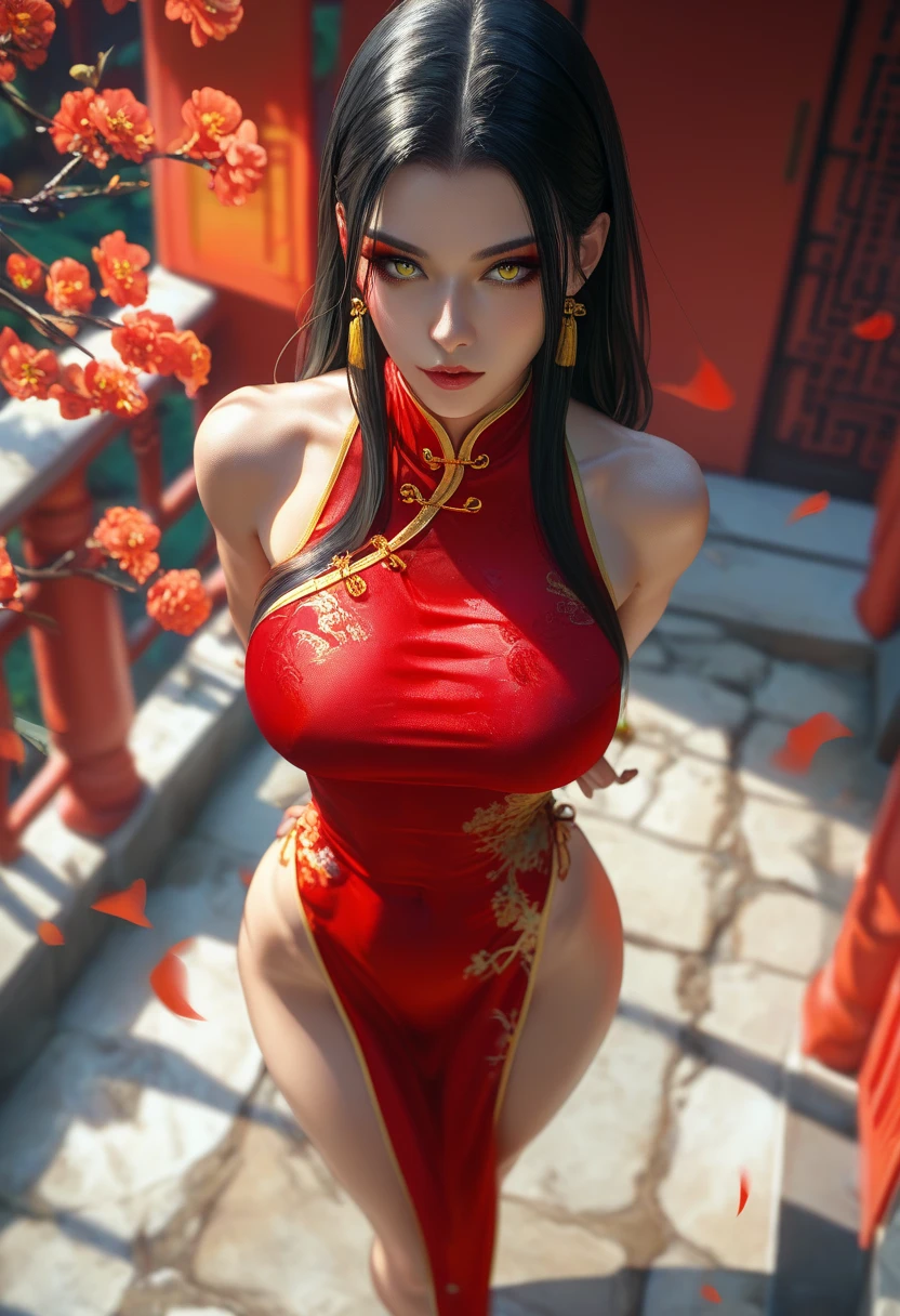 Beautiful, Masterpiece, Best Quality, extremely detailed face, perfect lighting, Cowboy shot, 1girl, Azula, the perfect body, taut clothes, seductive, pomade, makeup, looking a viewer, wide thighs,arm behind head,sweaty armpits