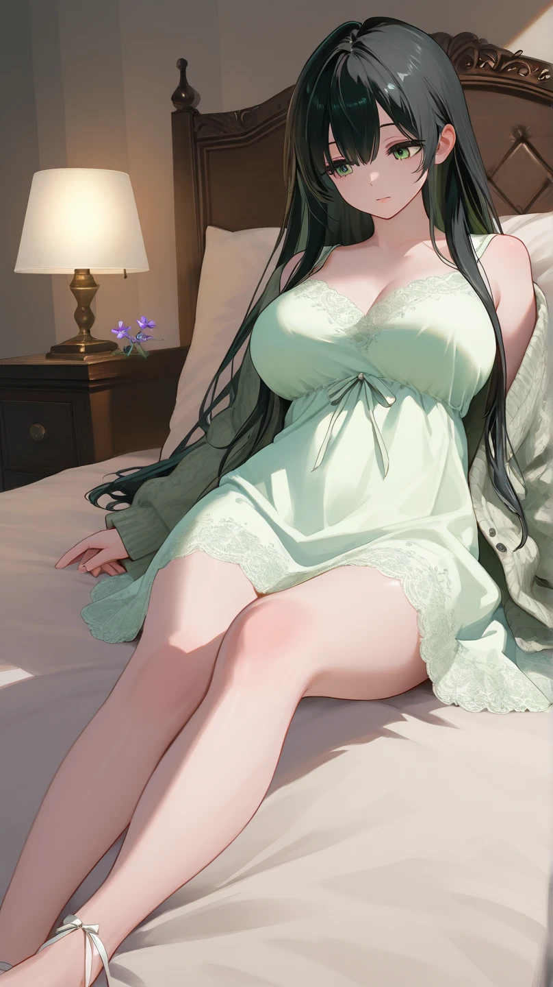 ((masterpiece)), ((Highest quality)), (((1 slender girl))), (Very detailed),(Solo Shooting),((cute)), ((Very detailedな顔)), 4K, (8k), Highest quality, (beautiful), ((Huge breasts:1.4)), ((Large Breasts)),((Yellow-green long twin-tails)), (((Lace Lingerie,See-through))), ((Lace Stockings)),(((girl lying on a silk bed:1.3))),((Perfect body)),blush、Captivating body,Embarrassing、Embarrassed、Open your mouth