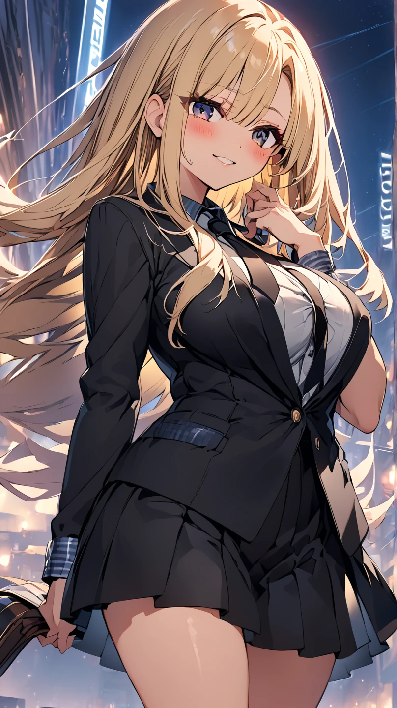 1 girl, 16 years old, stand, long hair, long twintail, golden hair, purple eyes, Leopard ear, ((Leopard print underwear)), (((Worn school uniforms))), (evil smile), (cowboy shot), (cleavage), (((showing underwear))), (((((skirt lift by myself))))), (((from front))), from below, ((looking at viewer)), ((32K)), ((best quality)), ((ultra high res)), ((HDR)), ((uhd)), ((extremely detailed CG)), ((unity 32K wallpaper)), ((perfect anatomy)),