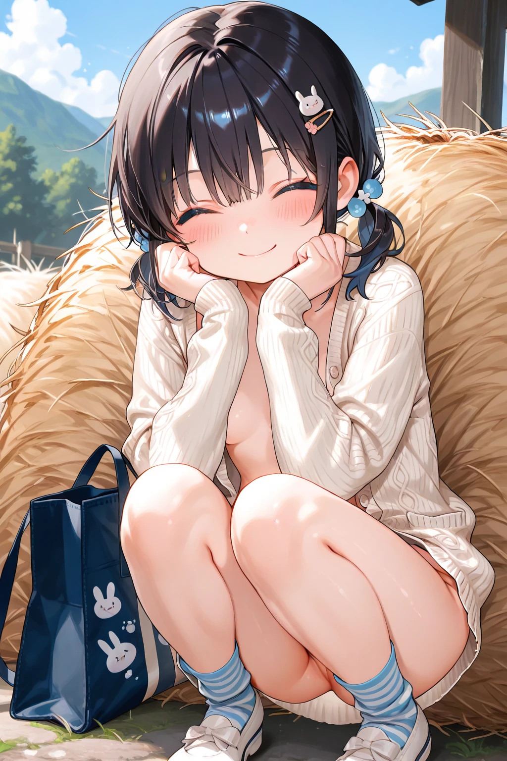 nsfw,(super fine illustration,8K CG wallpaper,best quality,extremely detailed,ultra high res,best aesthetic),(cowboy shot,from front), 1 girl, idol master,(iori minase),14yo,(brown hair), (medium long hair),(forehead:1.1),((pink eyes)),shiny hair, shining eyes, delicate line tail face, sitting, spread your legs, leaning forward, open your mouth, (glin),(smile:1.5),(one eye closed:1.5),((ahegao:1.5)),((stick out tongue:1.3)),(sit on beach mat), Completely naked:1.5), (small breasts), (glowing skin:1.3), (Sweat:1.4), (pubic brown hair:1.2), (open vagina:1.3), (peace sign:1.3),(bukkake:1.3),(cum on Face:1.5),(cum on hair:1.5),,(kupaa), (siting), ((squatting),((spread pussy:1.3)),(((female masturbation))),Midsummer, deserted island, beach, outdoor),(look at camera),