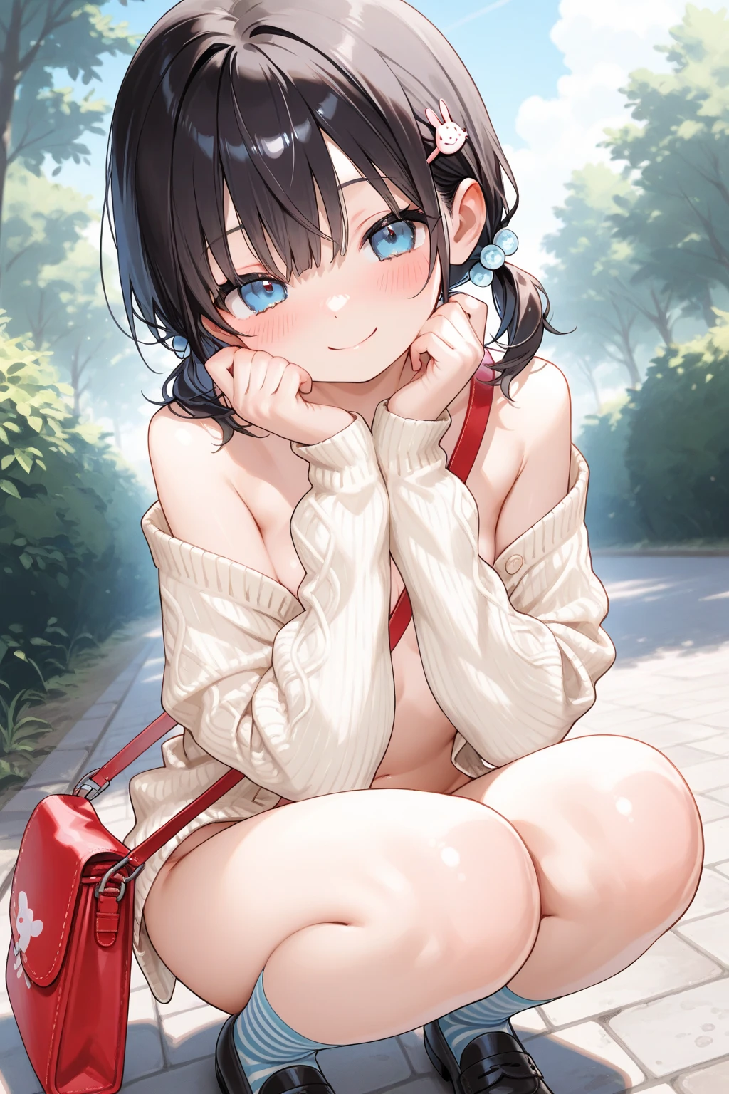 ((highest quality)), ((masterpiece)), (be familiar with), perfect face, 5th grade elementary school student、I can see the anus、There are many spectators、bottomless、shining smile、open your legs