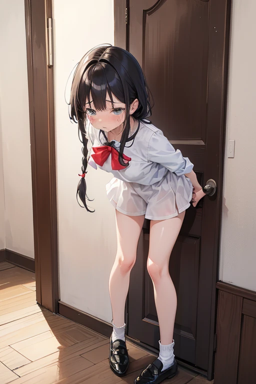 1 girl, nsfw, anal, pussy, peeing, (Expressive eyes), (Perfect Face), ((cute)), Slanted Eyes, ((Baby Face)), (((female child))), (9 years old), (((Petite))), ((Flat Chest)), White skin, gleaming skin, Yellow eyes, ((Embarrassed)), twin braids, black hair, Naked, bent over, collar, (Sweat), bath, (ass focus), detail perfect piece, (from behind), (From below), 16k, (Best quality)