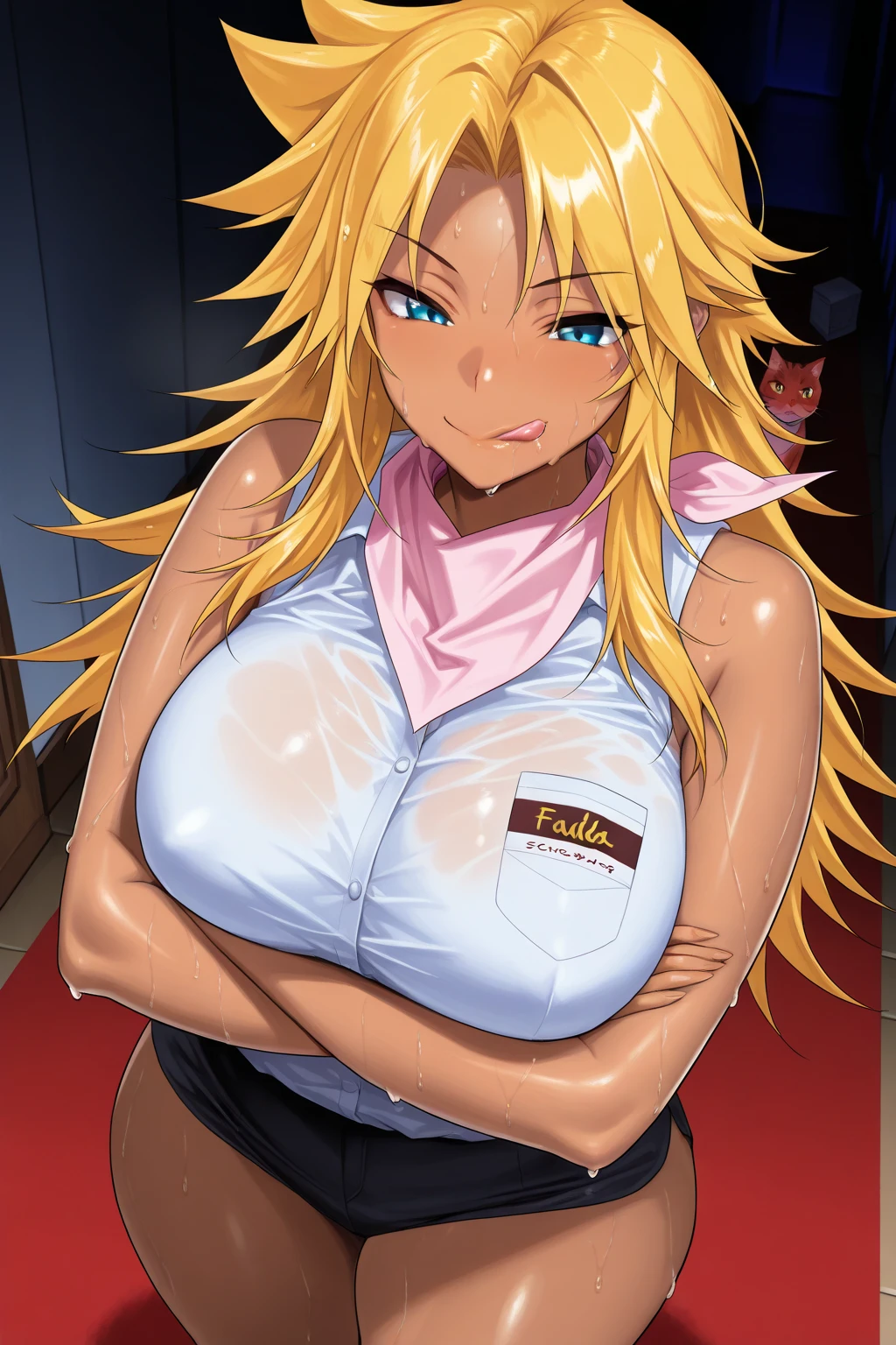 Score_9, score_8_up, score_7_up, score_6_up, score_5_up, score_4_up, source_anime, gyaru, solo, very dark skin,1girl, 40yo, whore, prostitute, Mature female, huge breasts, wide hips, thick thighs, upper body, mejiro mcqueen, umamusume, horse ears, horse tail, horse girl, white areola, thin pink lips, tanned skin, pink makeup, Naked gyaru in the mall