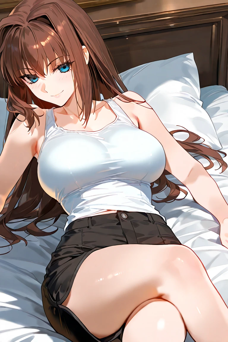 8k, highly detailed, masterpiece, 1girl, hildas mum, sultry, posing, shirt, sitting on bed <lora:hildas_mum-1.0:1>