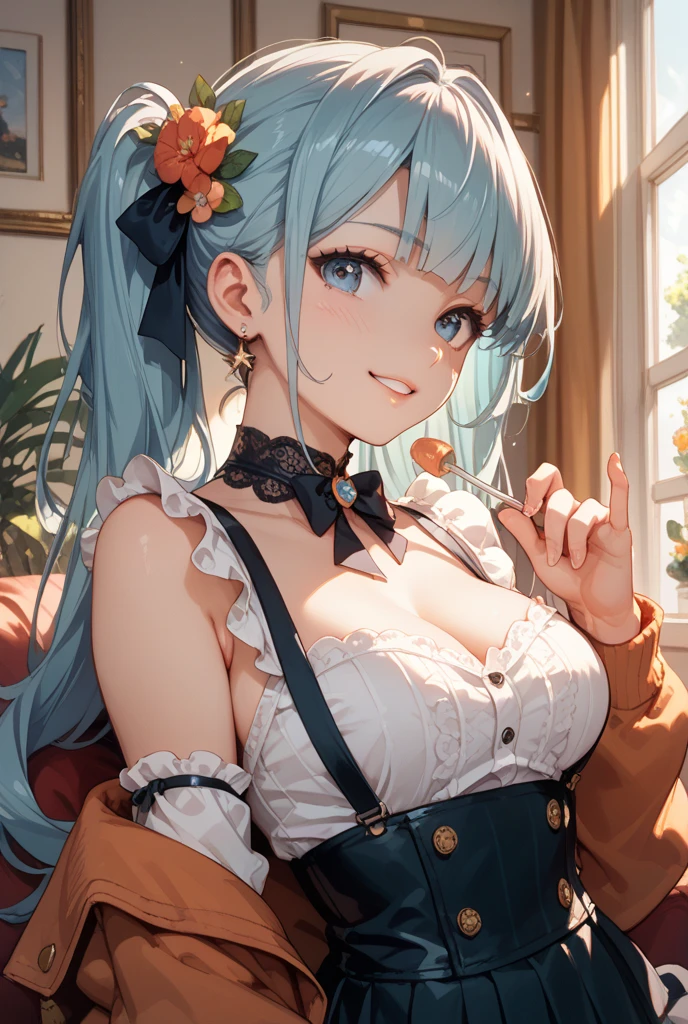 hatsune miku, yellow eyes, wedding dress, showing the tongue, big tits, yandere, blood, smiling