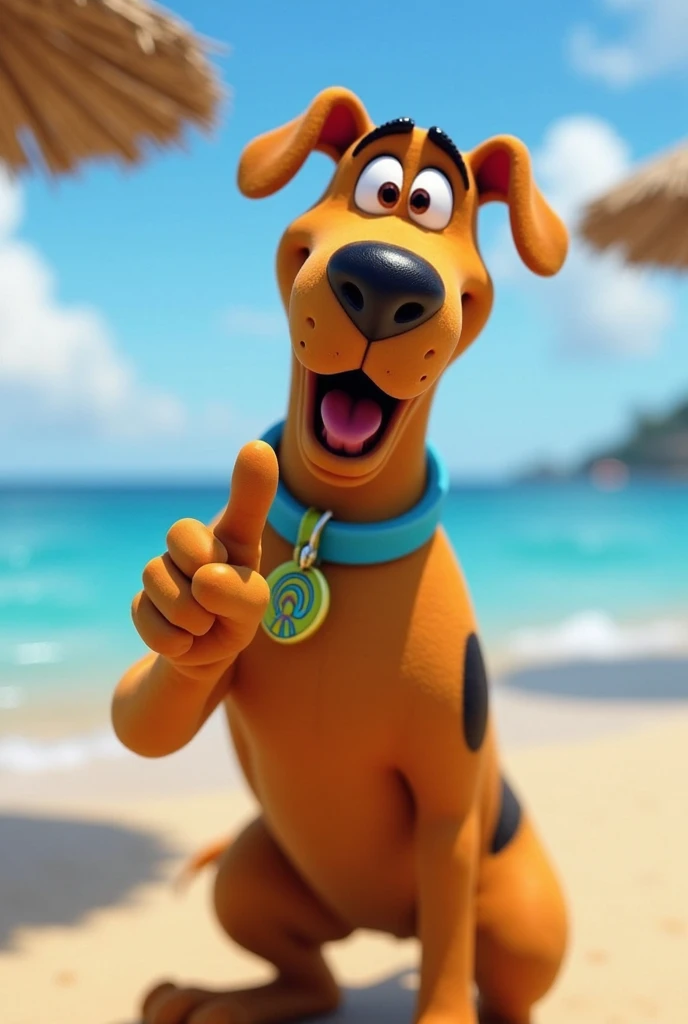 (Scooby Doo, Great Dane dog with dog penis) on a deserted beach