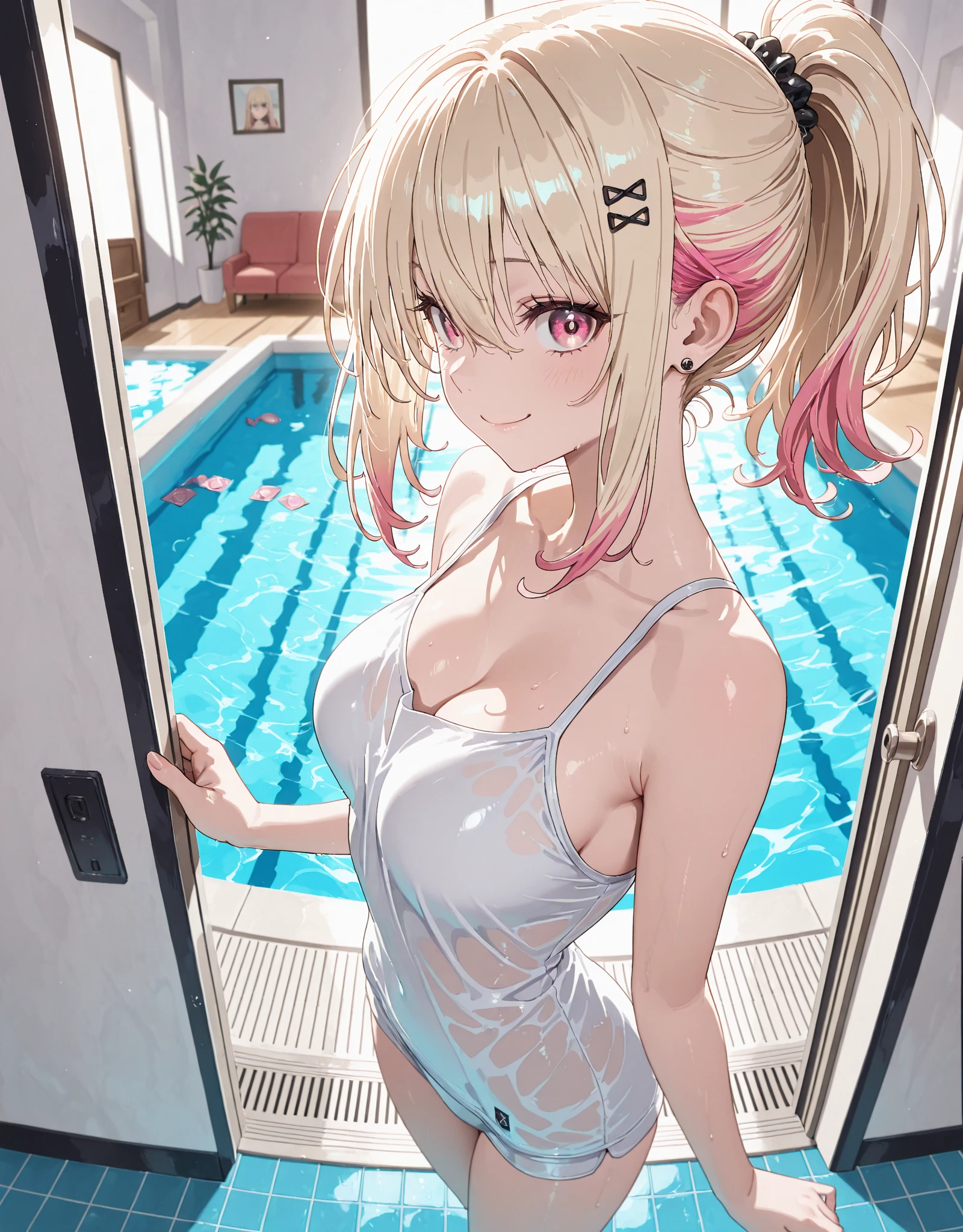 NSFW , (Highest quality:1.5, High resolution, 4K, Detailed lighting, Shaders), Illyasviel von Einzbern alone, Cowboy Shot,Long Hair, Gray Hair, Red eyes, ((Swimsuit))++ M-shaped foot Sexy Looks Seductive gestures atmosphere Super blushing Realistic locker room Sleep on your side, nude, Sweat, Shiny skin, Heavy breathing, ( Sex, Sexual intercourse, put in, Heterosexual, Moving lines, Motion Blur, Talking Spirit:1.1), (level, On my back, bed,Subjective:1.1)(( On the body / Bukkake with excess semen splashing))