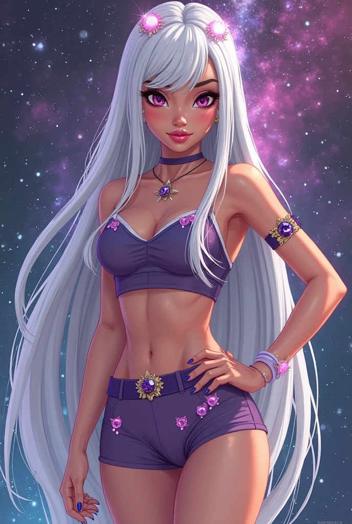 Masterpiece, Best Quality, Girls, Slender, Rainbow Color Eyes, Hair Color, Iridescent, Long Hair Spreads, White Skin, Medium, Cute, Sexy, Near Future, Bikini, Exposed Skin, Night, Psychedelic, Trip, Highly Colored, Paisley, Extreme Color, Mandala Theme, Open Legs, Eye Shadow, False Lashes, Blushing, Machine Left Arm, Smile, Full Body