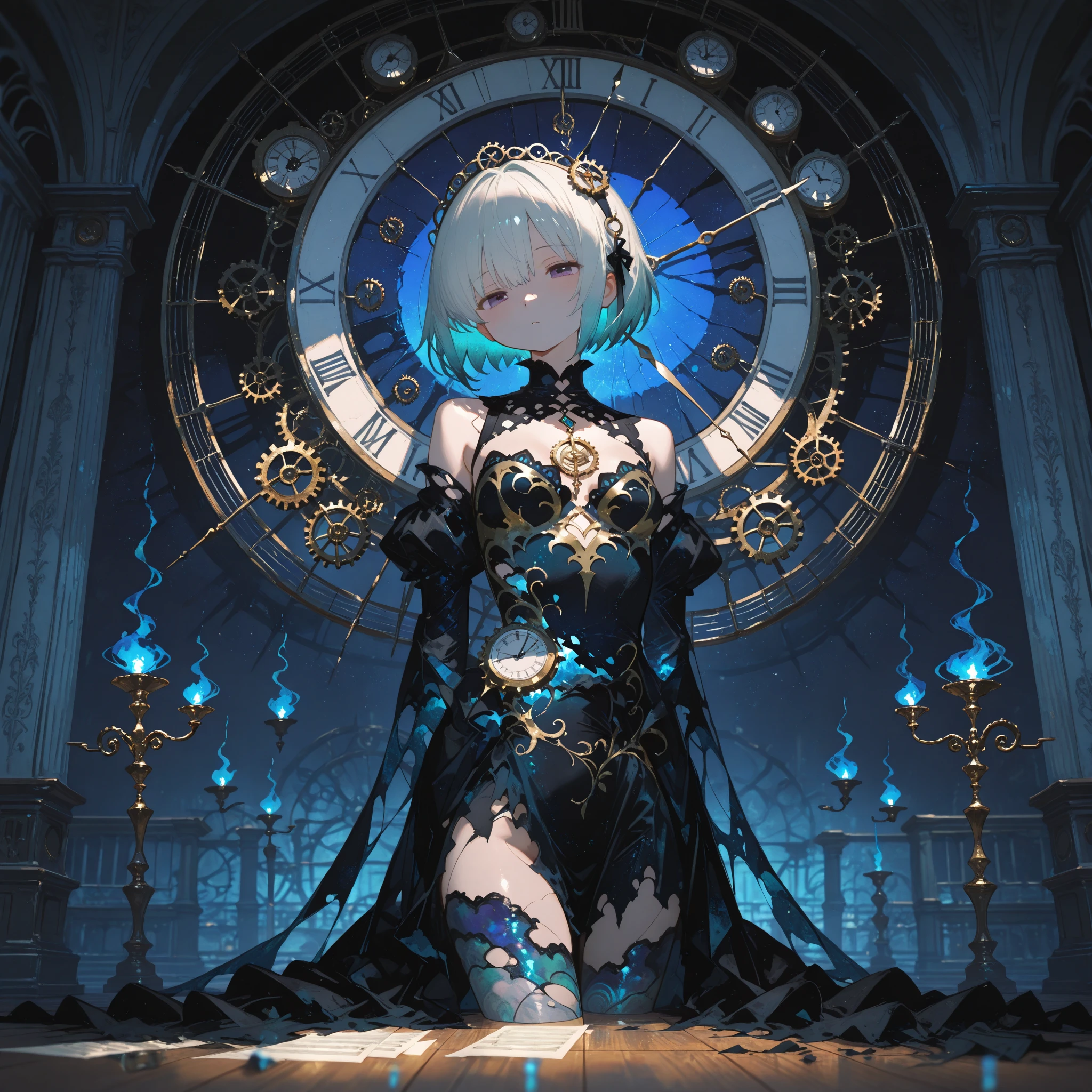 Photos of Japanese female robots in their 20s,Made of white and silver clear glass and plastic, geisha makeup, Black hairstyle, Silver and gold metallic interior, dynamicposes, flowing organic structure, Meticulous carving, Lace design, Glowing gold circuit, Colorful neon lights decoration, Meticulous carving, Lace design, glowing circuitry, neon trim, H'artistically.r. Giger, Greg Rutowski