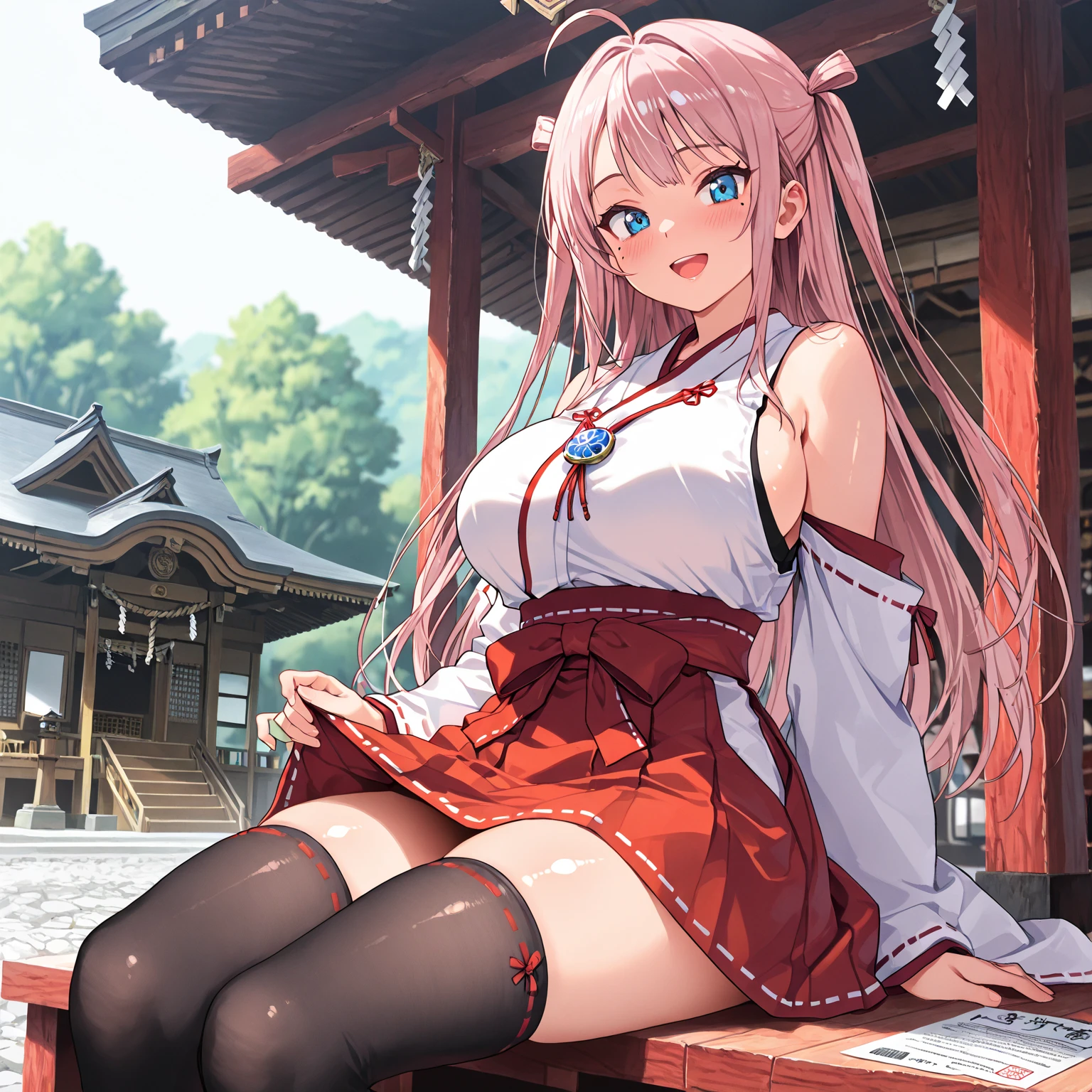 (masterpiece, Highest quality:1.2), alone, One girl, 幼いchildのゴールドシップ, pillbox hat,White kimono、kimono、Hakama、Long sleeve、Knee-high socks、Horse tail,、grassland、Nature、blush、smile、(Huge breasts:1.4)、Bra shows through over clothes、Transparent clothes、Clothes are see-through、Stand with your knees bent、、Kindergarteners、、6 years old、、の小さな体、From below、Clothes get wet、Nipples are visible、happy、Skip