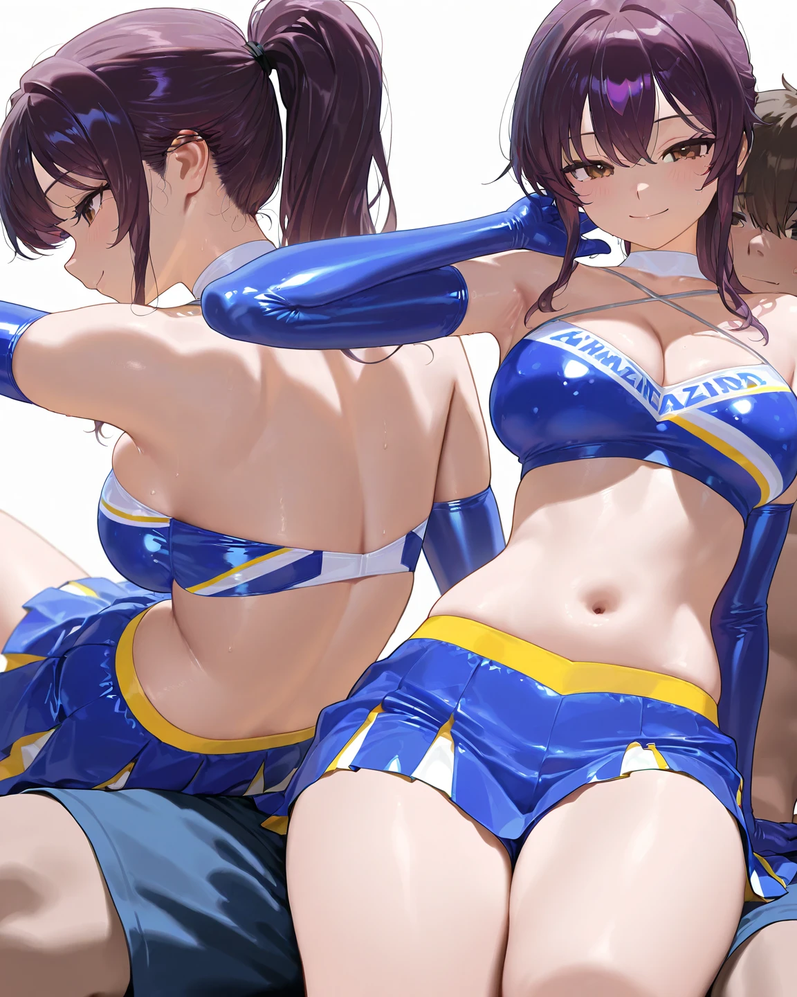 NSFW , K-ON! style , Wear blue monokini swimsuit , Wear boxing groves , So huge breasts.
