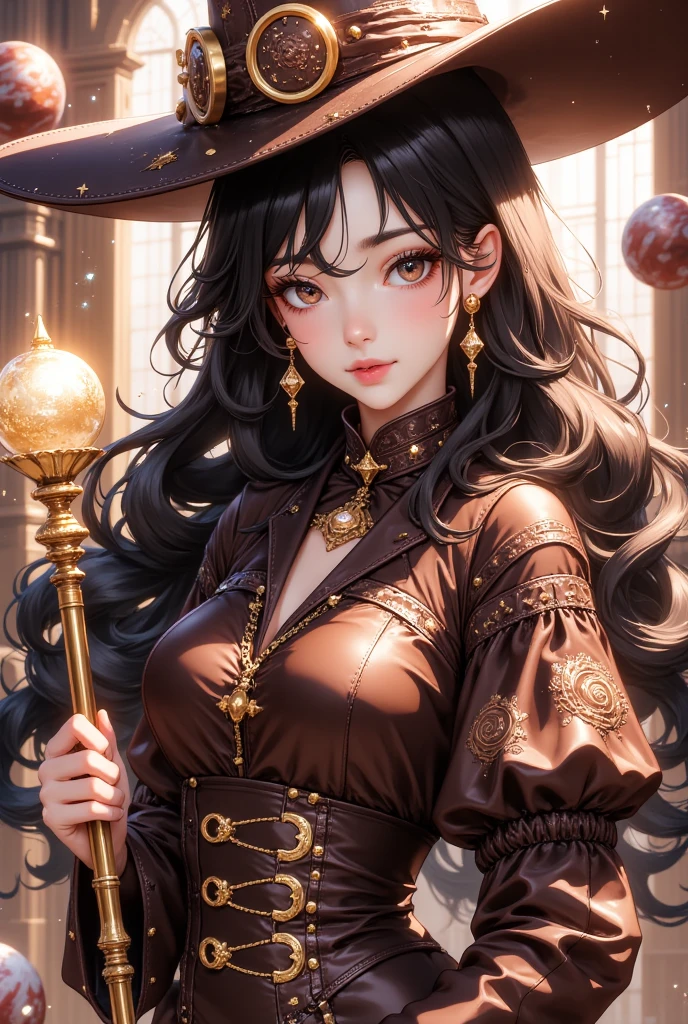 (16k, masterpiece, best quality), ultra-detailed, detailed beautiful round eyes, beautifully detailed face, high quality, high resolution, a mage holding staff wearing robe, mage, spell, fantasy, perfect face, perfect boobs, big breast, perfect face, casting spell, autumn, side view, introvert