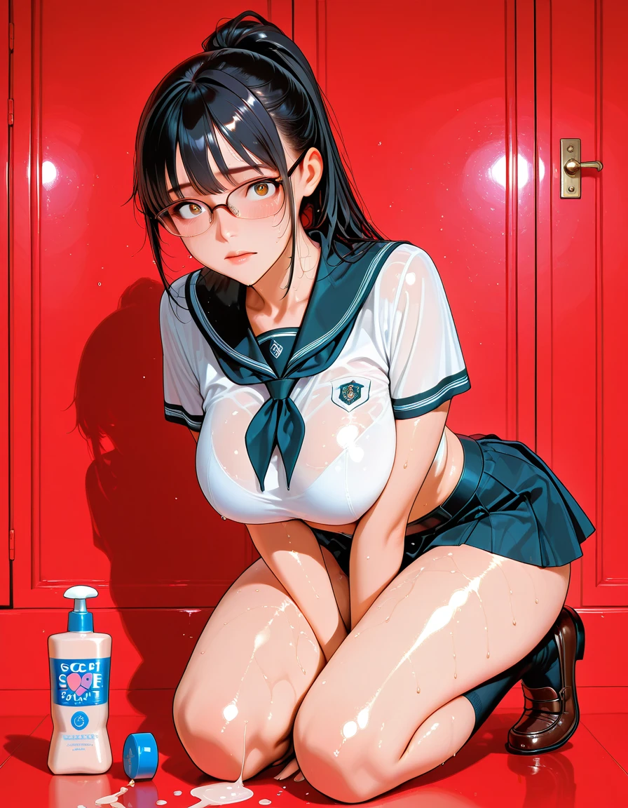 very sexy girl, long black hair, glasses, naked, ((caresses her pussy, touches her pussy, spreads her pussy with her fingers, vaginal juice,fluids)) small breasts, open legs, lascivious look, large window with a view of the night, stars, moon, (art inspired by Bill Sienkiewicz). oil painting) (best quality,4k,8k,highres,masterpiece:1.2),ultra-detailed,(realistic,photorealistic,photo-realistic:1.37),intricate details,vivid colors,sharp focus,professional,Dave McKean artwork, oil touch of surrealism,oil painting style,portrait,woman,beautiful detailed eyes,beautiful detailed lips,dreamlike atmosphere,shadow play,soft lighting,playful pose