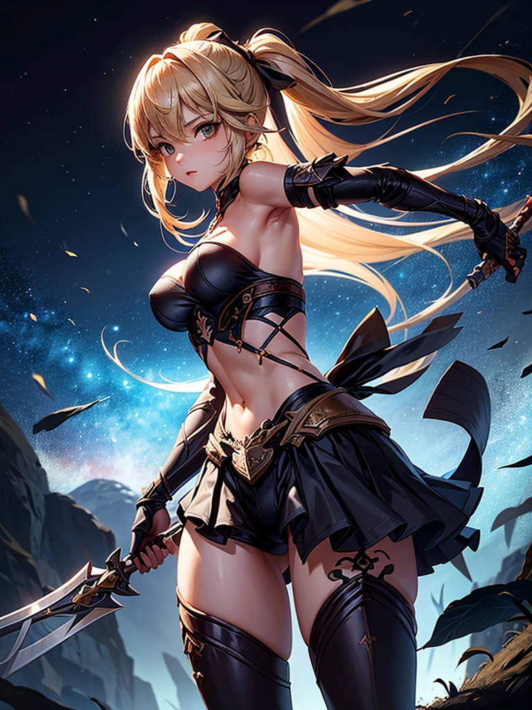 (Let me hold the spear)、spear、Pirate Hat、Black Bikini、Wearing black armor、(a blond+shorth hair)、Lightning strikes、Eau、18 year old asian woman, Right eye is blue, The left eye is black, different eye colors,Right arm gauntlet, The gauntlet has the power of the wind,Blue muffler, thighs thighs thighs thighs, Pommel boots, shinny hair, Pupil mismatch, Sclera mismatch, chromatic abberation, negative space, Tachie, 85 mm, canon, nffsw, masterpiece, tre anatomically correct, Skin Texture, super detailing, high détails, hightquality, awardwinning, top-quality, hight resolution, 8K, masutepiece, Anatomically correct, Textured skin, Super Detail, high details, awardwinning, Best Quality