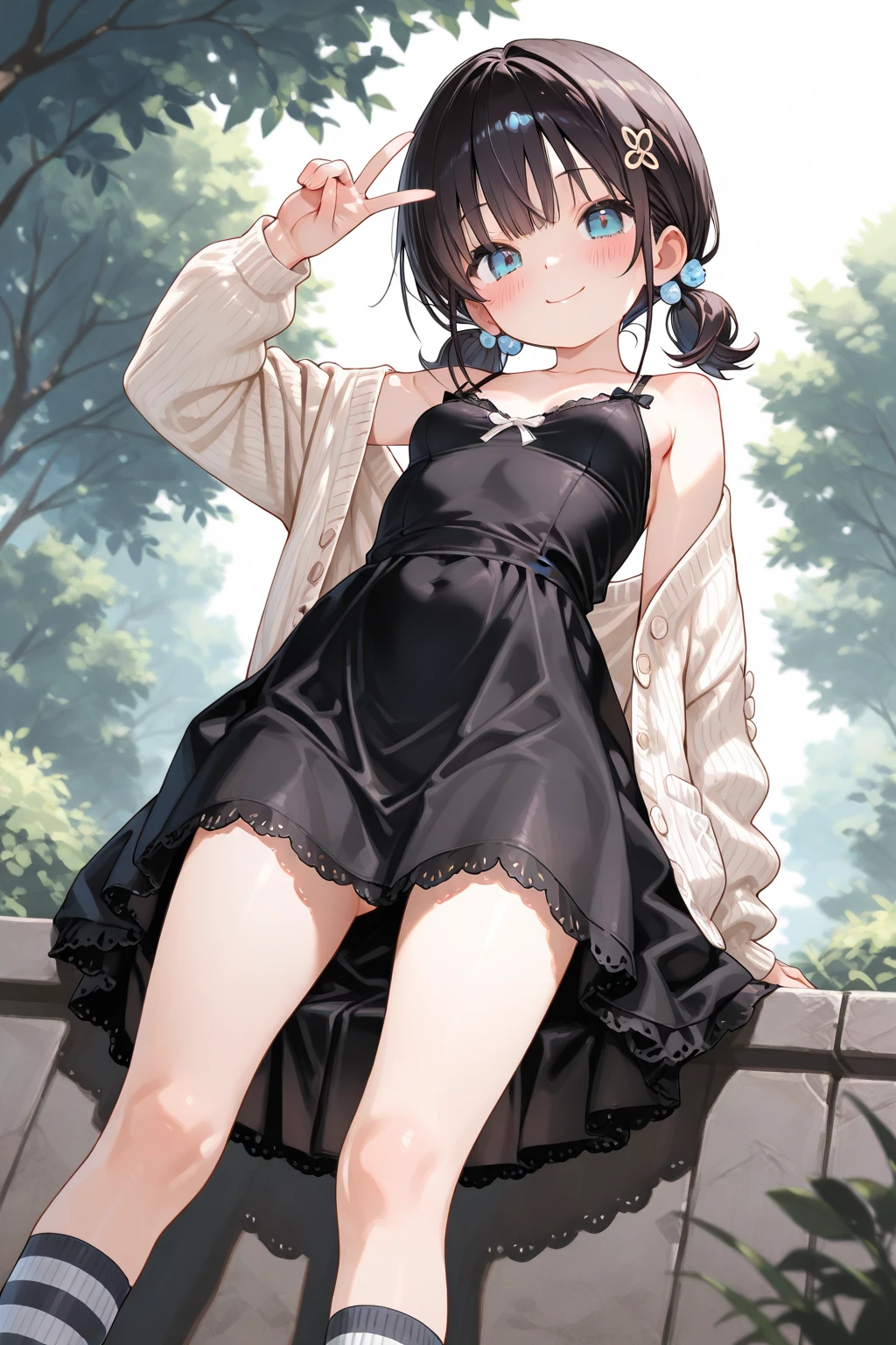 (child),highest quality,Beautiful face in every detail,cute,Dark brown eyes,(背の低いcute女の子,Small young student,Young delicate girl),(masterpiece,Top quality),Black Hair,Sleepy expression,Sleeveless,(White shorts),Crouching