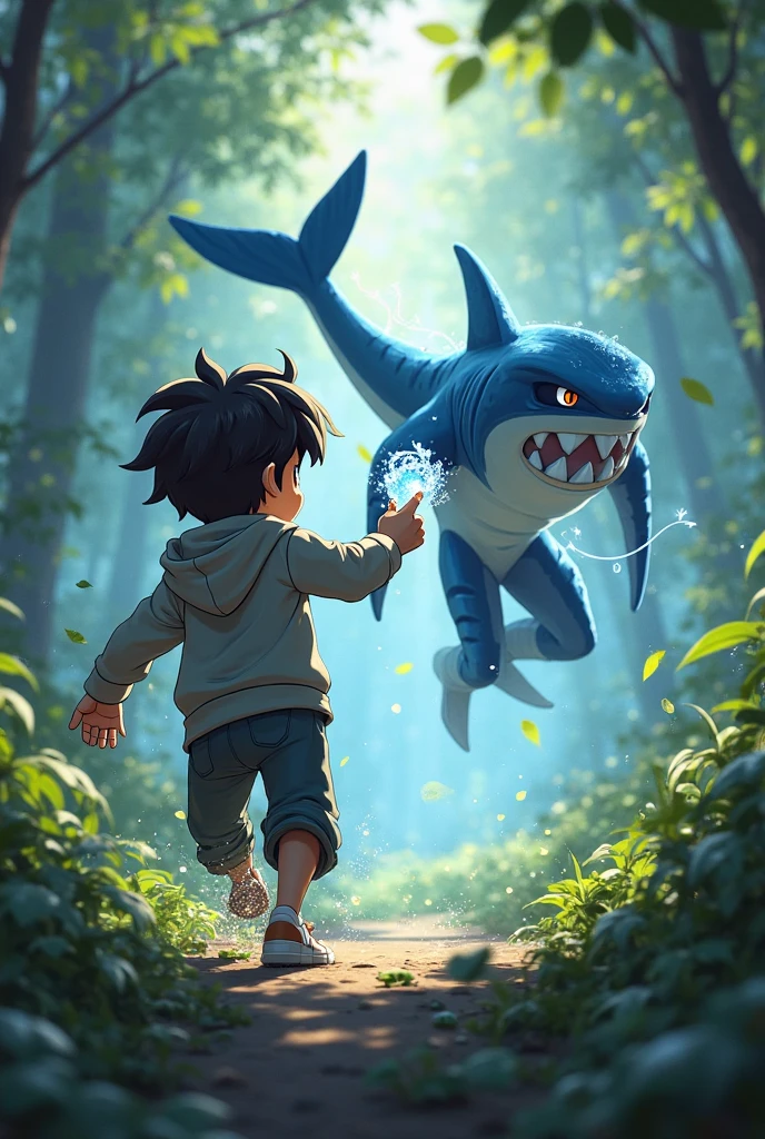 ultra-detailed, absurdres, colorful, gawr gura, detailed eyes, wide-eyed, eyelashes, looking at viewer, (blue background:0.9), (standing:0.7), Shark Girl, blue hoodie, shark tail, sharp teeth, claw pose, hood up, (Smiley Face:1.0), pockets, hands up, clenched teeth, cowboy shot, masterpiece, best quality, UHD, accurate, anatomically correct, 8k, highres