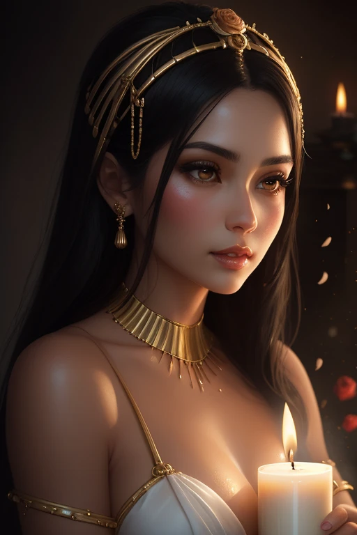 a beautiful exotic woman wearing an elegant, flowing maxi dress, extremely detailed face and body, beautiful eyes, long eyelashes, detailed facial features, intricate dress patterns and textures, dramatic lighting, cinematic composition, vivid colors, photorealistic, 8K, high quality