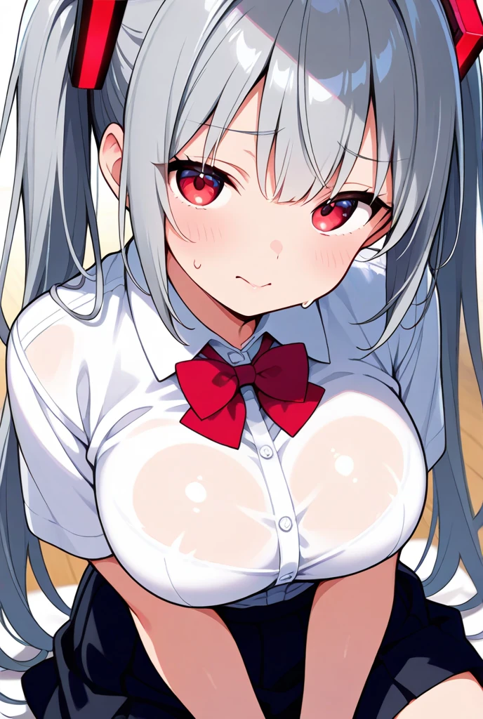 score_9, score_8_superior, score_7_superior, sauce_anime, evaluation_Safety, BREAK hakase fuyuki, One girl, Virtual YouTuber, Red eyes, Gray Hair, Long hair short hair, Low twin tails, Side Lock, Hair Clip, Neck ribbon, Red ribbon, Black sweater, Collared shirt, Open jacket, White jacket, flower, Tea belt, Long sleeve, Sleeves are longer than the wrist, White gloves, Pleated skirt, Black Skirt, Black Pantyhose, Are standing, Dutch Angle, Particles of light, light, Research Room, window, window shade,masterpiece, Highest quality, High resolution, huge breasts,Titty fuck,Hakase Fuyuki,Virtual YouTuber,Vtuber,nsfw,bare breasts,penis,paizuri,breast squeeze,Hakase Fuyuyuki,1boy,Crying face,blush,blush,Big Tits,Whimpering,I don't like it,Reluctant,Forcibly,forcibly,rape