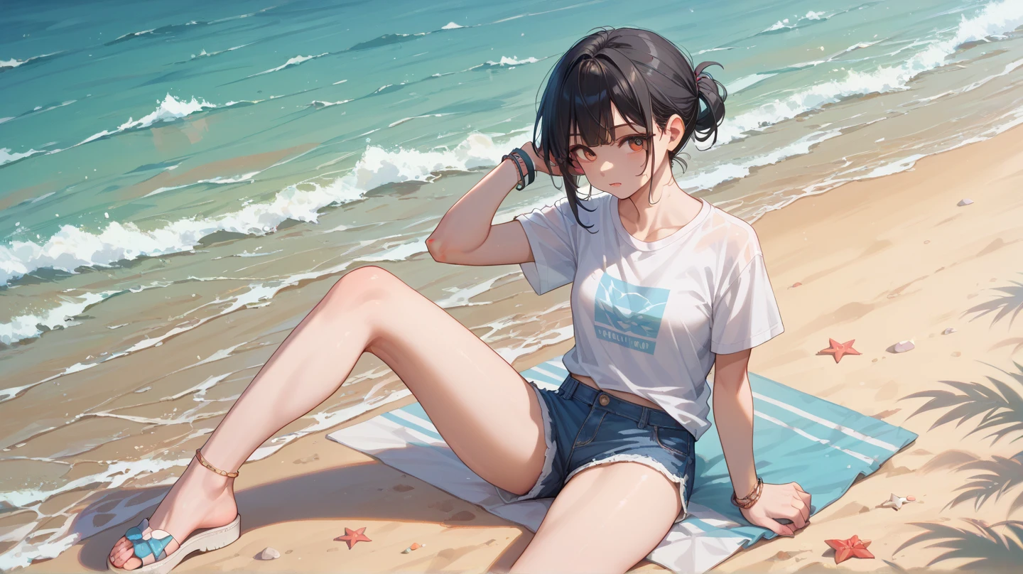 (masterpiece, Highest quality:1.2), 1 Girl, alone,Eyes open,relaxing,Tropical atmosphere,Ocean