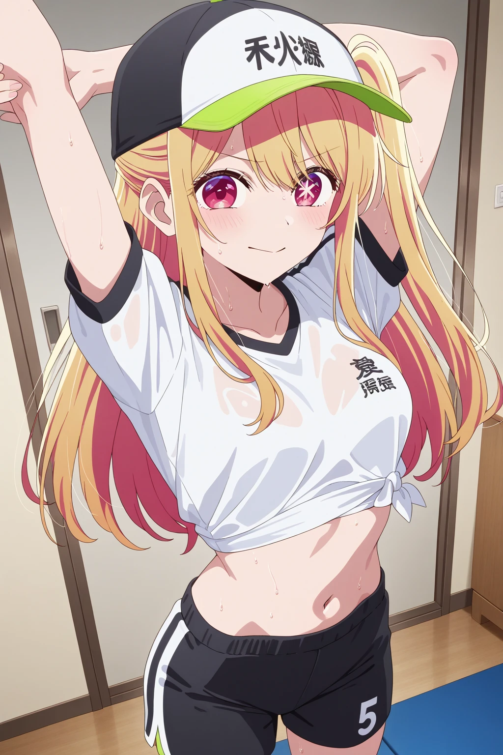 Anime girl with blonde hair and red jacket holding cell phone, asuka suit under clothes!, full body zenkai! asuka suit, double tails, asuka, kinmoza!, ecchi anime style, rei hiroe, Best Rated on pixiv, anime moe art style, obi strip, umaru-chan, thicc, Clothing that exposes