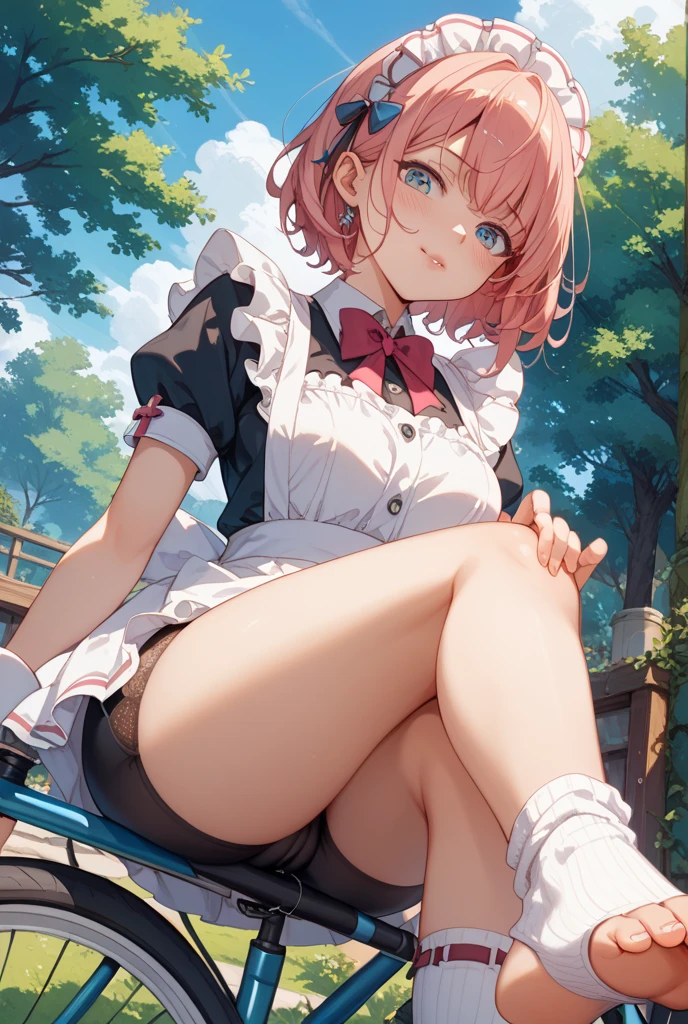 ((gothic lolita costume)), ((The costume is pure white)), ((The costume is very shiny)),  skinny, solo, 1 woman, Masterpiece, highest quality, highest quality, 16K, incredibly absurd, highly detailed, 2.5D, ai-generated, delicate and dynamic, very delicate facial expressions, delicate eye depiction, erotic, only sexy woman, ((A cute and kind face)), healthy figure, 25-year-old woman, 160cm tall, medium firm swaying bust, (short hair), (pink hair:1.5), bob cut, black eye, blush, Sweat,Embarrassed,sexy, ((thin thighs)), (camel toe:0.8), (Erect nipples:0.7), ((shiny and lustrous)), facing straight at viewer, (annoyed), (standing), cowboy shot, (on all fours), Large park, daytime, bright, on the grass,
