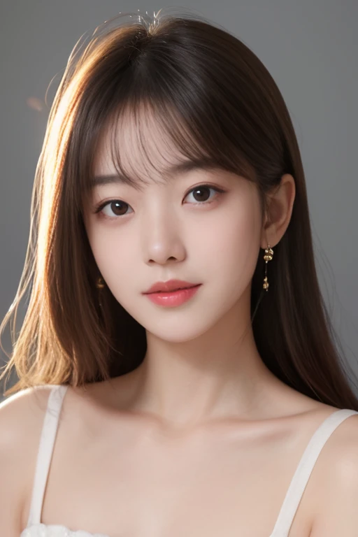 This image contains、Close-up, over-the-shoulder portrait of a young woman。Her hair is long、Straight、It's a bright orange color that goes past the shoulders.。The background is a gradient from yellow to orange.、Gives the image a soft, glowing effect。Women have large, almond-shaped eyes、It's the same bright orange color as your hair.。Her gaze is direct and intense.、Reflection in the eyes、Suggests a frontal light source。
Her eyebrows are thin and arched、It brings out the expressive eyes。Her long, thick eyelashes add depth to her gaze.。The lips are plump and slightly open.、It is painted in a lustrous warm red color.。There is a subtle shadow on the face、The light coming from the left emphasizes the facial features.。
The woman is wearing large hoop earrings.、Reflects light and adds sparkle。The costume is dark in color、Probably dark blue or black、Contrasts with the warm tones of the hair and background。The lighting is soft and diffused.、It creates a soft shadow that accentuates her features.。
The overall atmosphere is tranquil and enchanting.、Warm colors and soft lighting bring out the delicate yet striking features of a woman.。Her expression is neutral、It is interesting and、Let the viewer imagine what she is thinking and feeling。