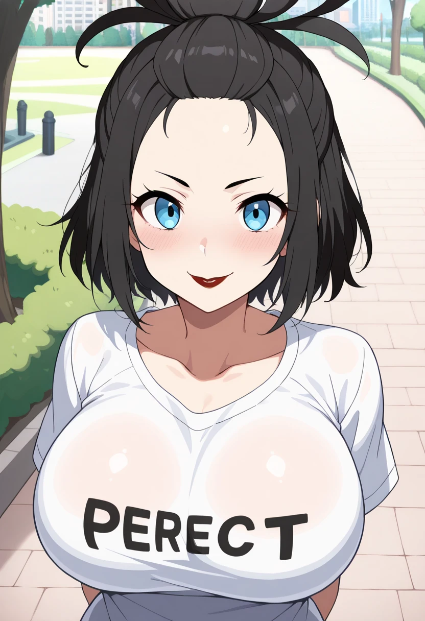 (Perfect body),Best Quality,(8K Portrait),(Official art)、adult woman、fatness、cheerleaders、(((Brown-skinned)))、Red-rimmed glasses、embarrassed from、1girl in,(((:D)))、Wavy mouth、Surprised、(blush),(Sweat),(((large udder)))、(thick thighs)、(big butts)、(Green black hair),Blunt bangs,(The hair is tied in a bun at the back)、((((Short hair))))、(Blue and yellow sleeveless shirt)、(Blue and yellow mini skirt)、pink earring、 (Red Eyes)、In the street、Raising both arms、Armpits、Raising the right leg、Yellow pompons