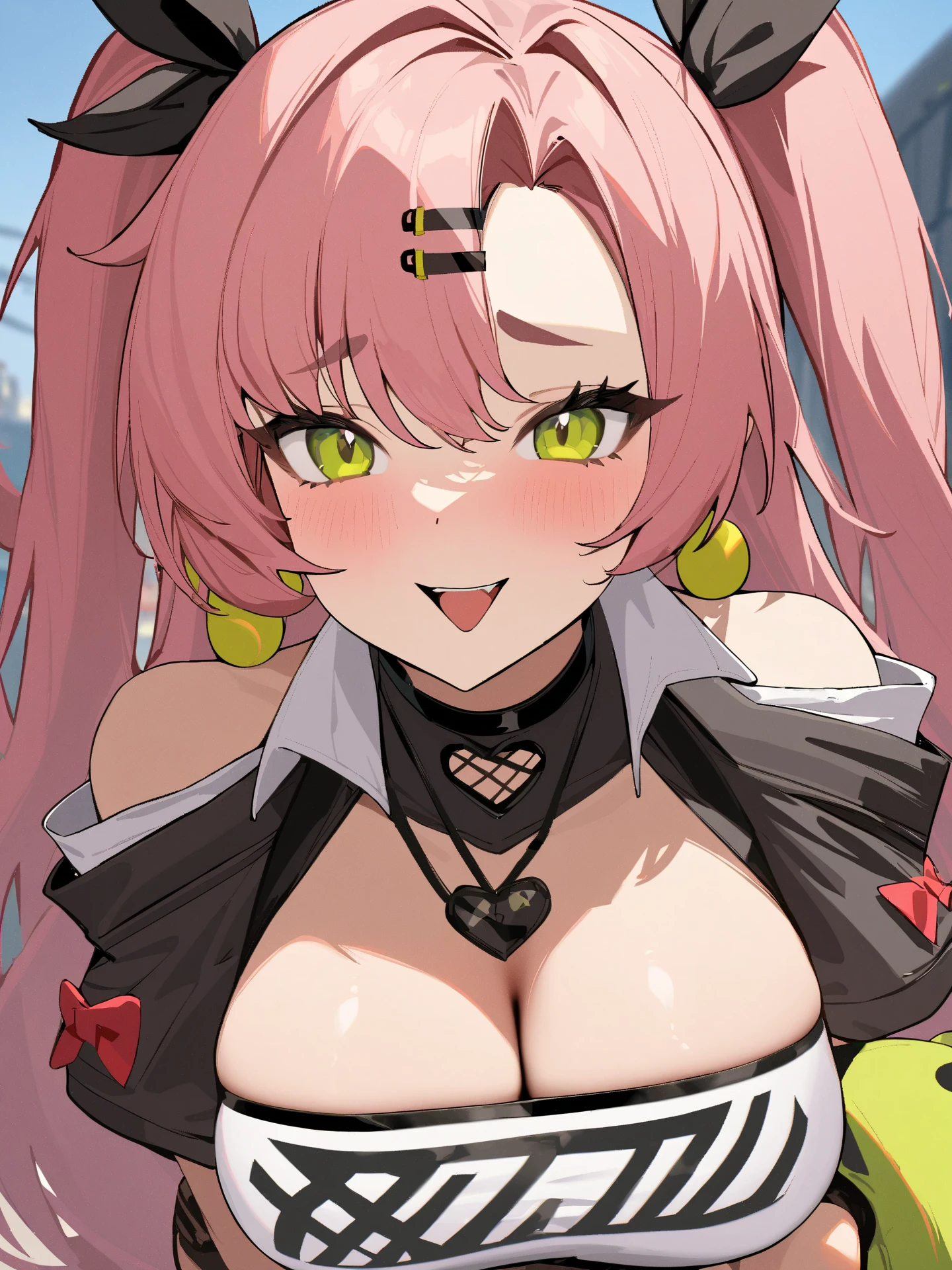 Professional Photography, 8k, highly detailed, intense lighting, daytime photography, sun light,
BREAK,
slave choker, succubus girl, (bat ears), (succubus horns), (black skin:1.6), red eyes, smug eyes, (red glowing hair), straight red hair, big boobs:1.2, blush, thick eyeliner, ((red eyebrows)),
BREAK,
((((Layers of bright colorful accessories)))), sticker-covered platform heels, ((mismatched thigh-highs)), (oversized bows), (((((statement decora fashion))))), (((plethora of kawaii accessories))), the character starring in a Harajuku-themed fashion editorial for a renowned magazine, BREAK, the photoshoot takes place against (iconic Harajuku backdrops), capturing the essence of the district's diverse fashion culture,