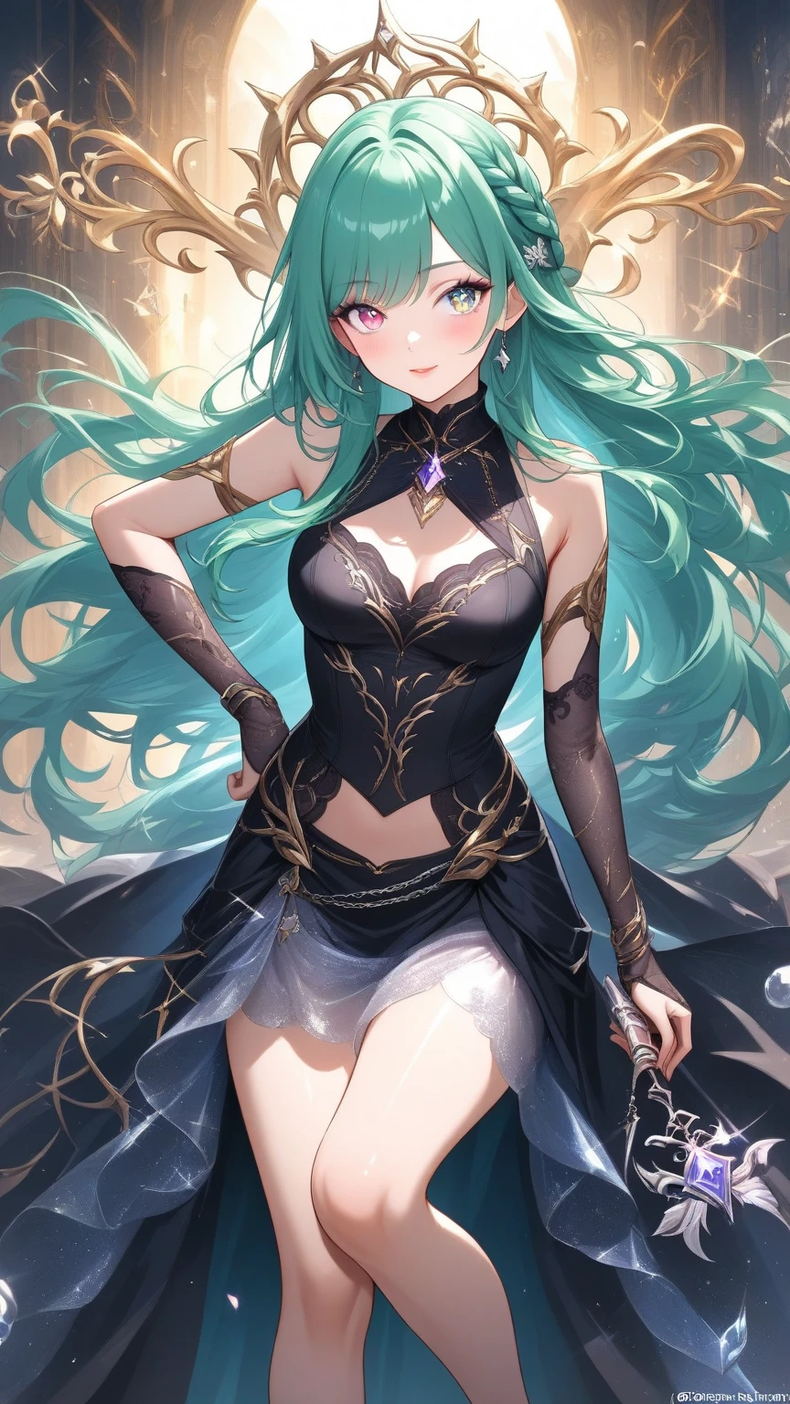 32k, best quality, ultra high res, HDR, UHD, extremely detailed CG, unity 32k wallpaper, happy girl, in the center, looking at camera, approaching perfection, dynamic, (with shades of blue ((forest green 1.5)))), very detailed, digital painting, artステーション, コンセプトart, Smooth, sharp focus, figure, art:Carne Griffith and Vadim Kashin, detailed face, 4k